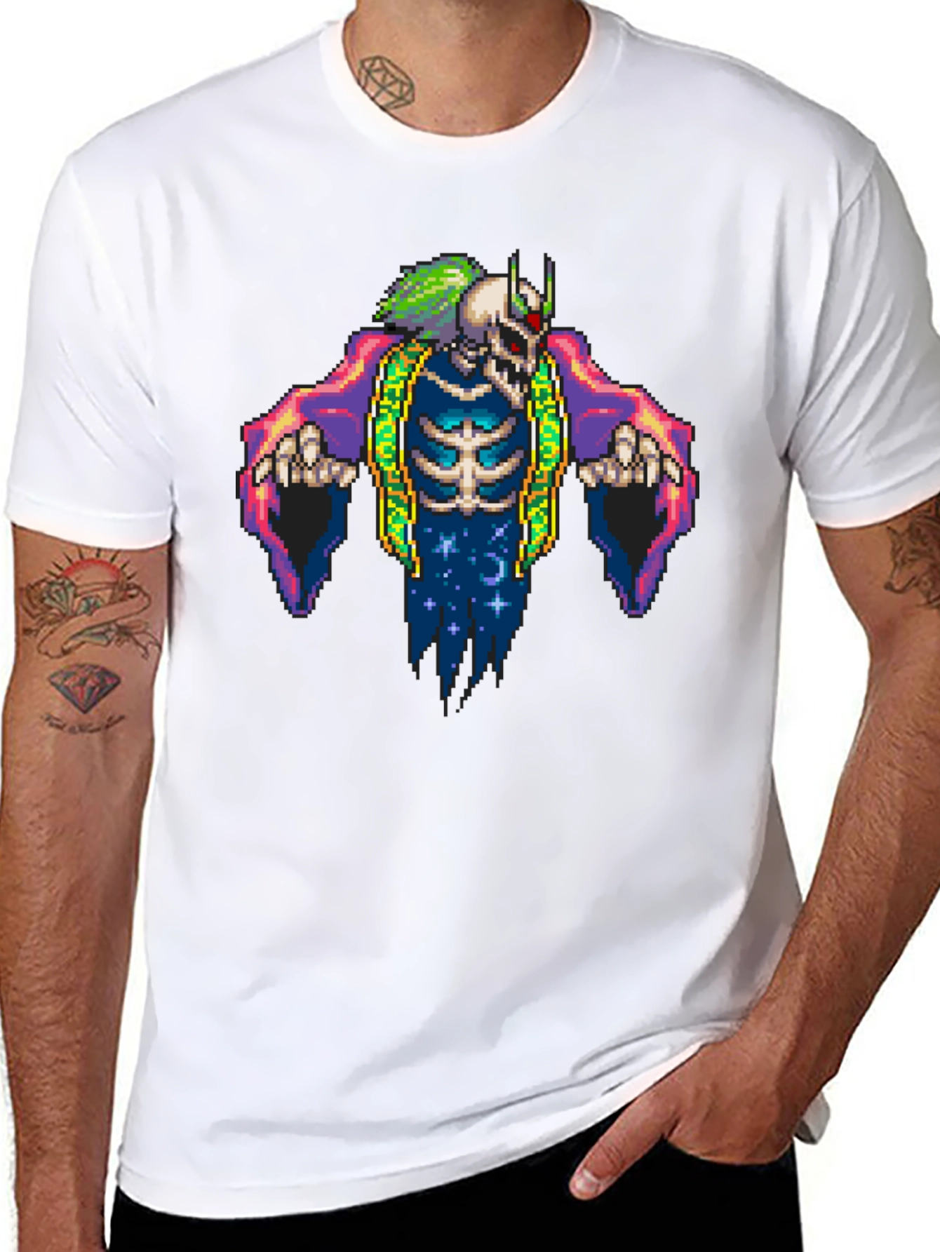 Pixel Art Skeleton Graphic Tee - Black