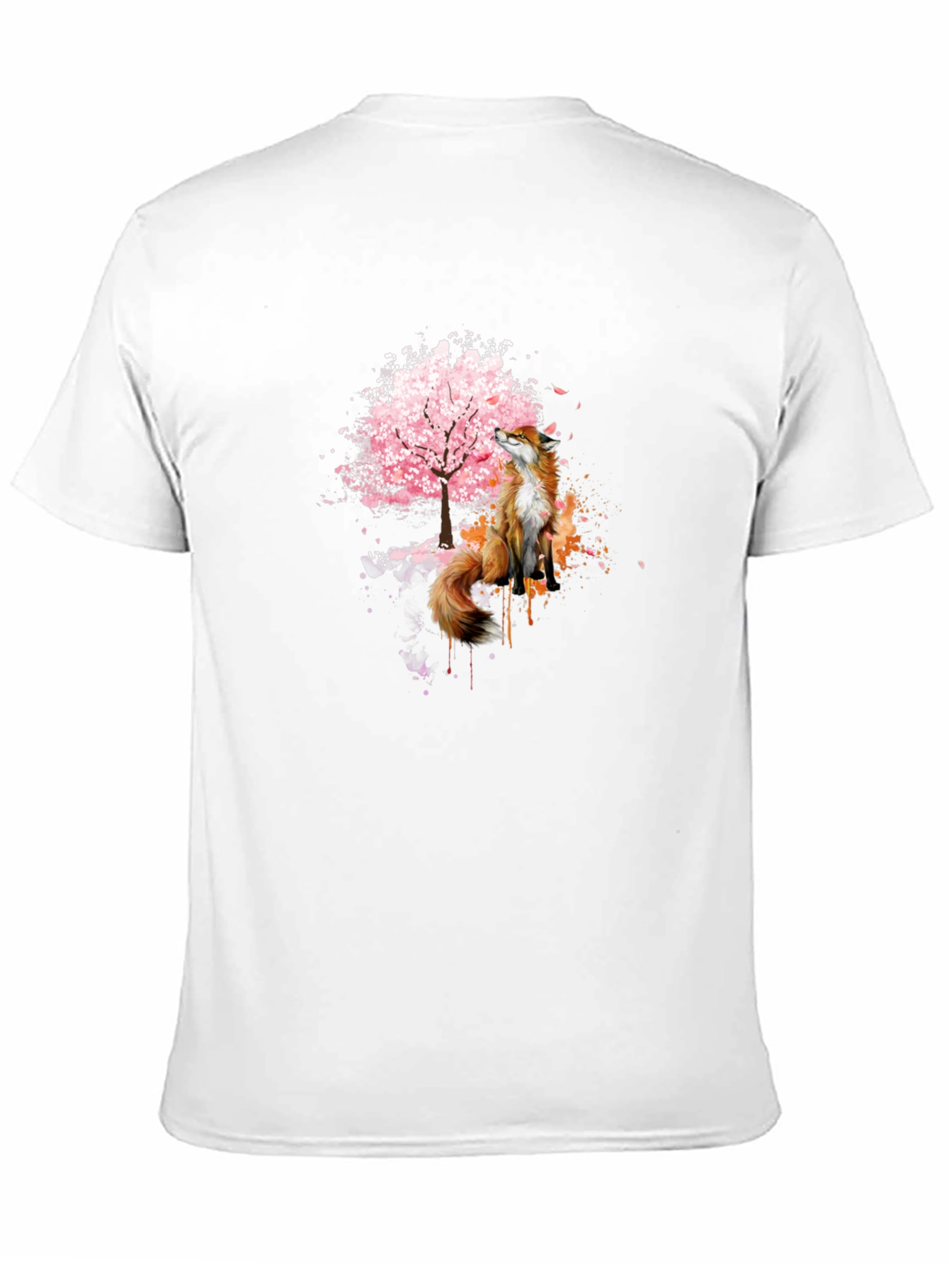 Fox and Cherry Blossom Tree Graphic T-Shirt