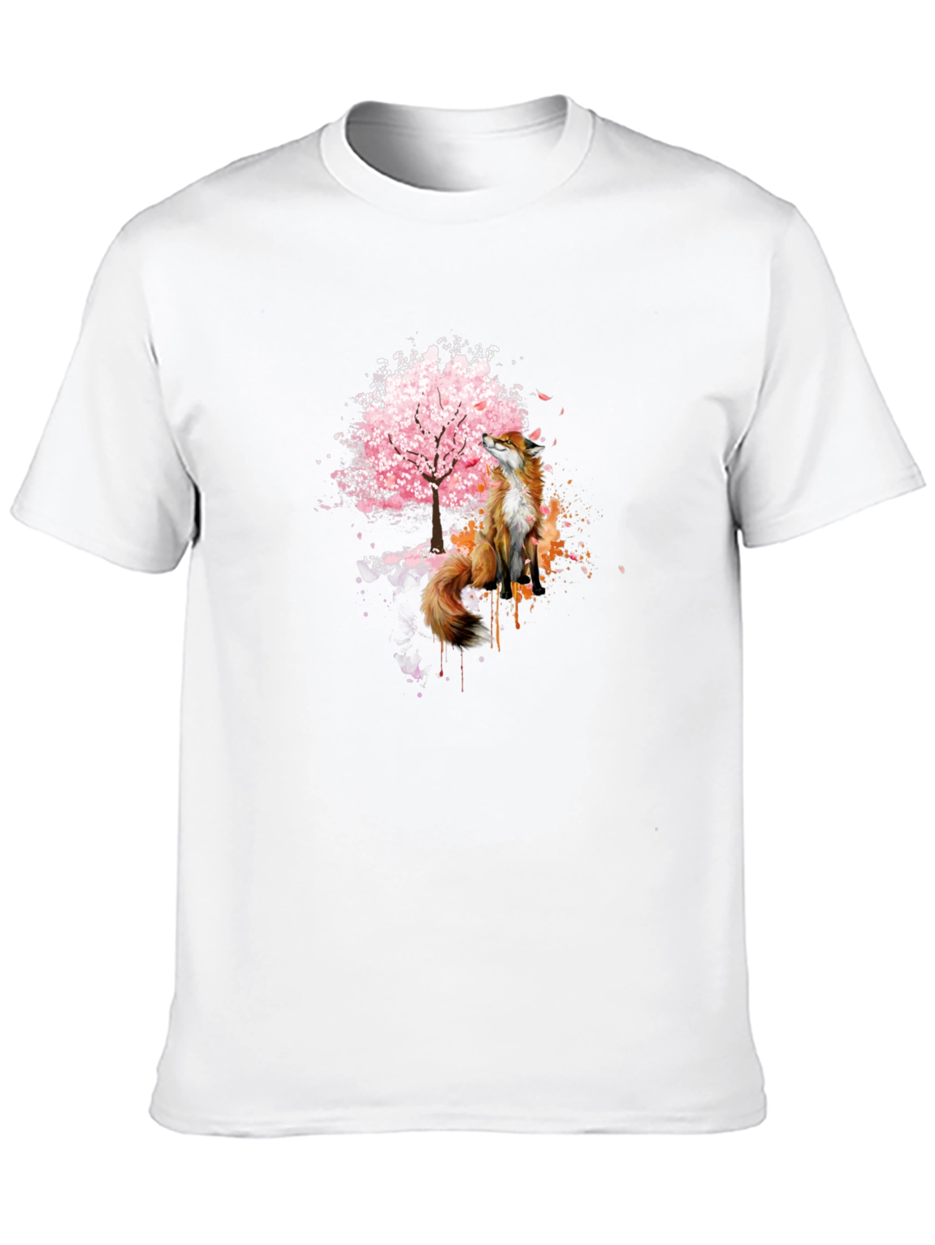 Fox and Cherry Blossom Tree Graphic T-Shirt