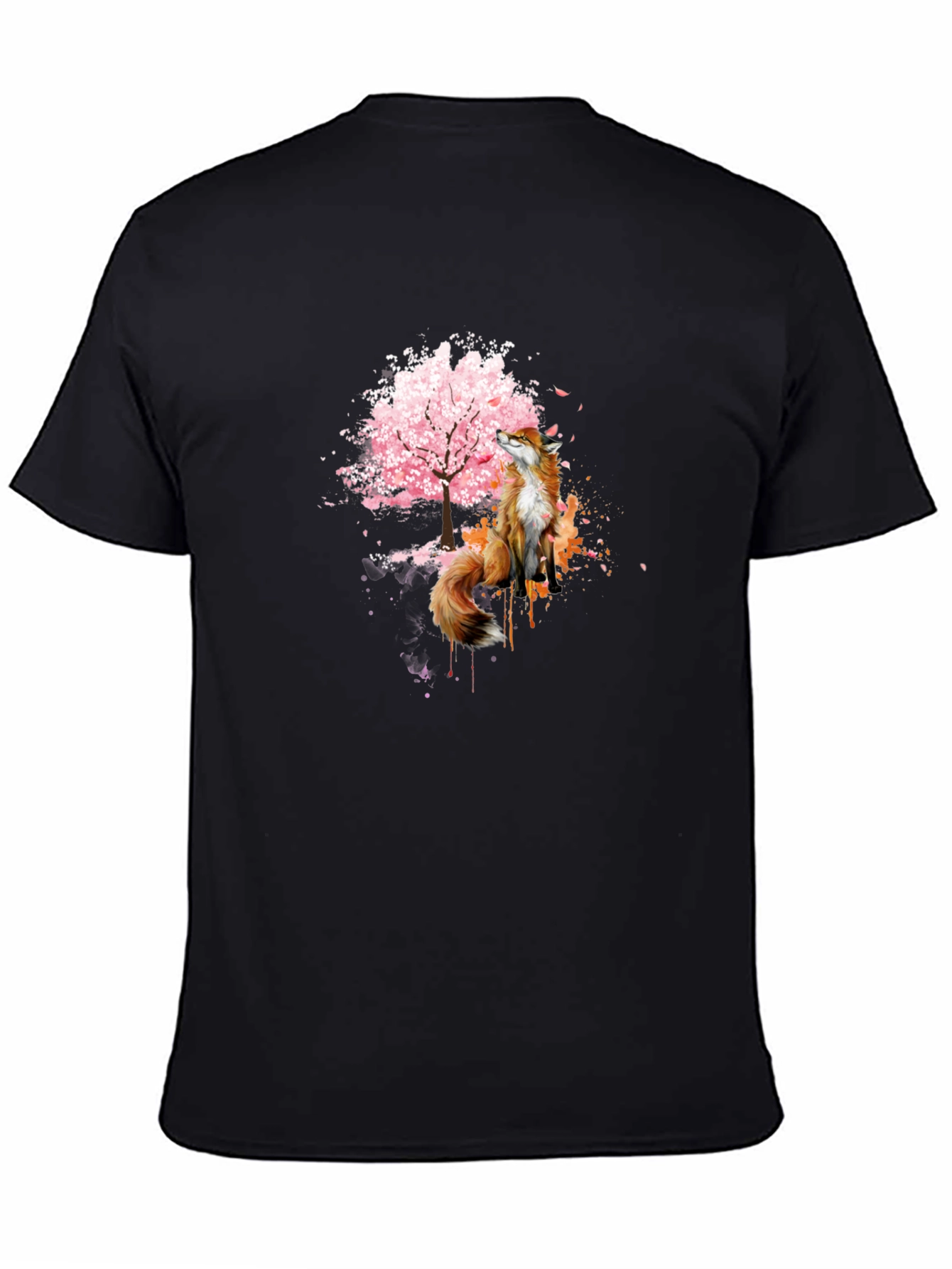 Fox and Cherry Blossom Tree Graphic T-Shirt