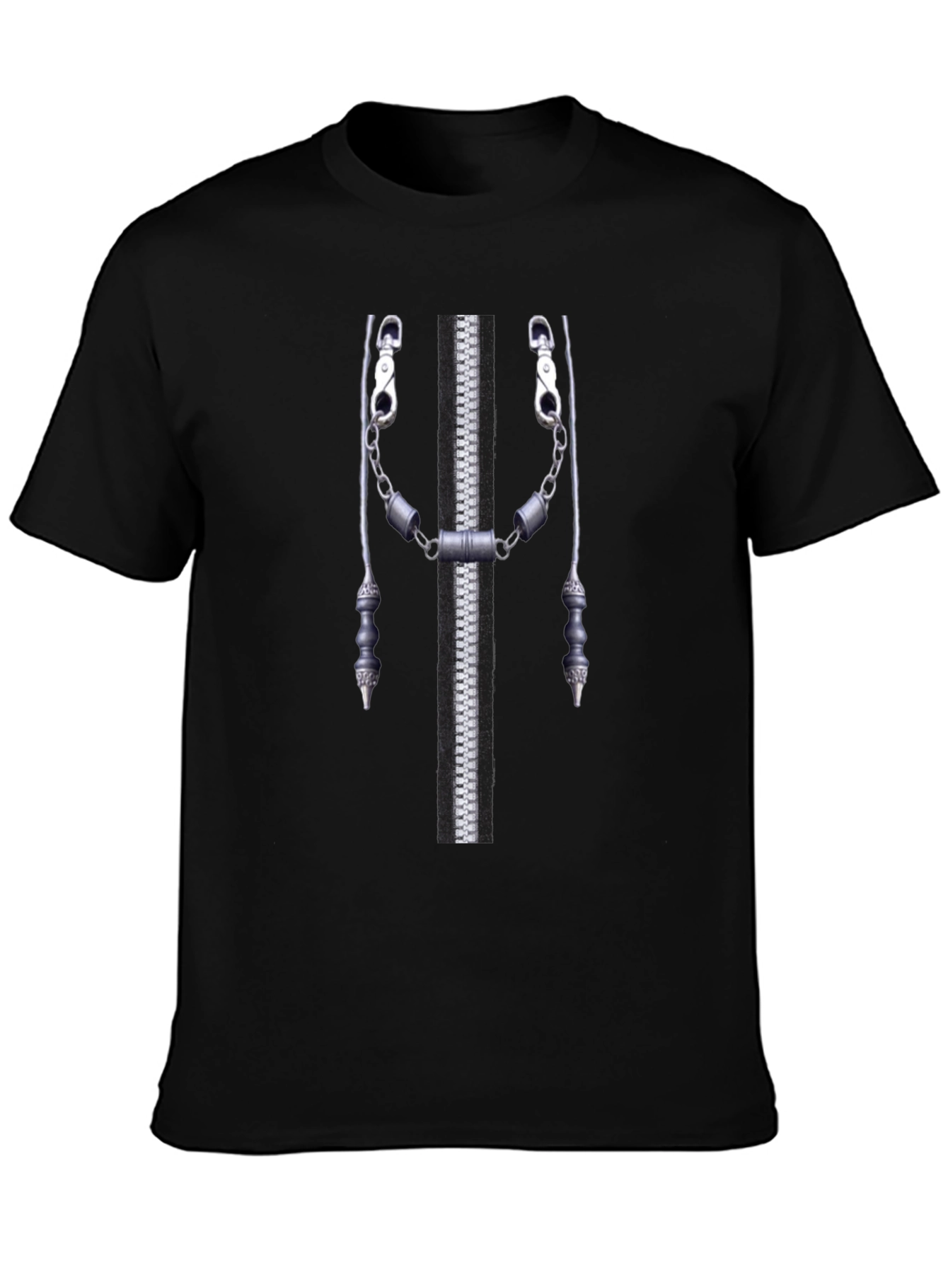 Novelty Zipper Print Black T-Shirt