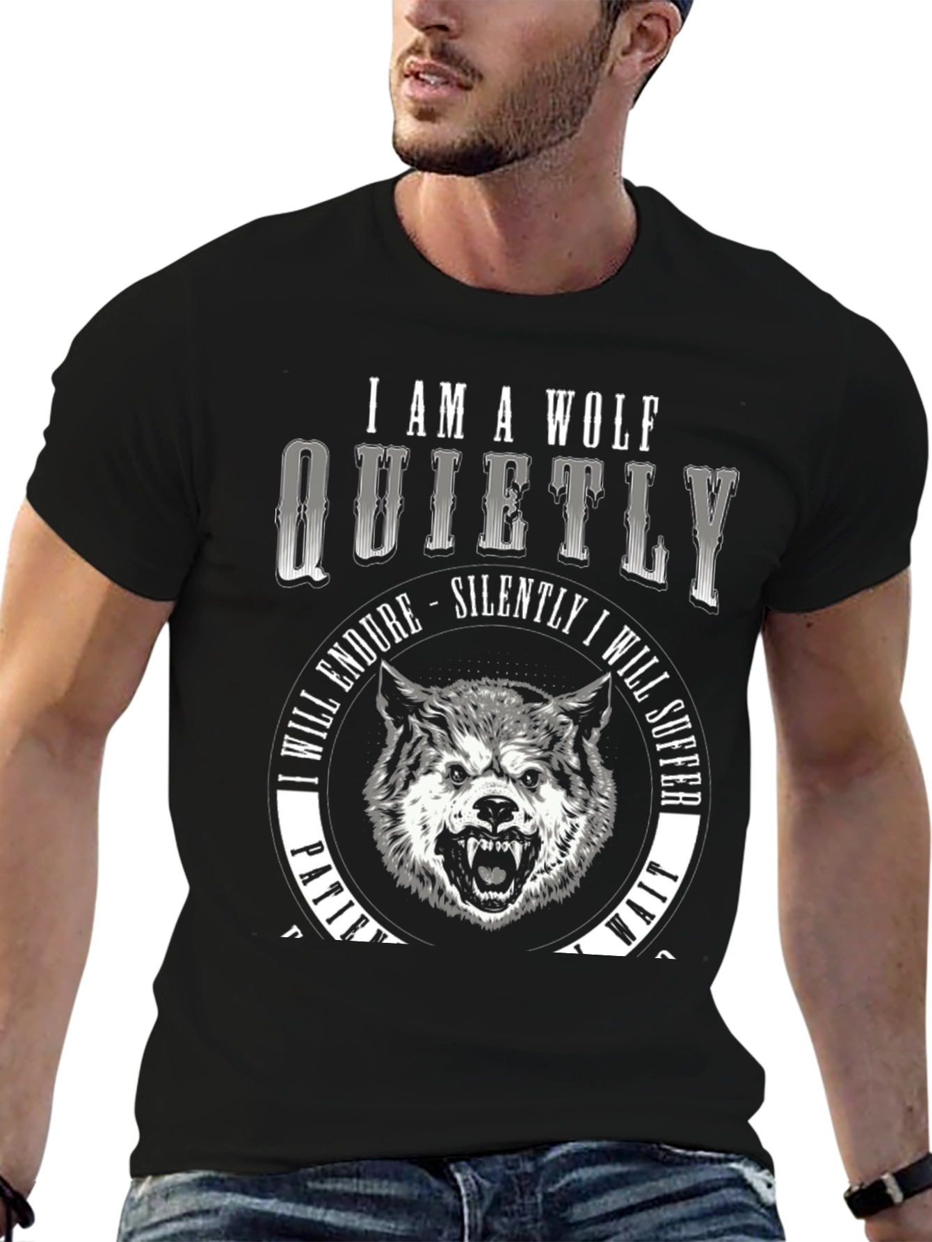 I Am A Wolf Quietly T-Shirt - Black