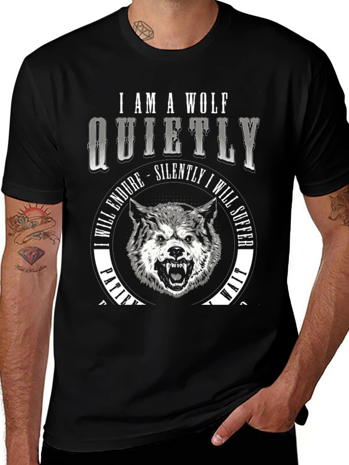 I Am A Wolf Quietly T-Shirt - Black