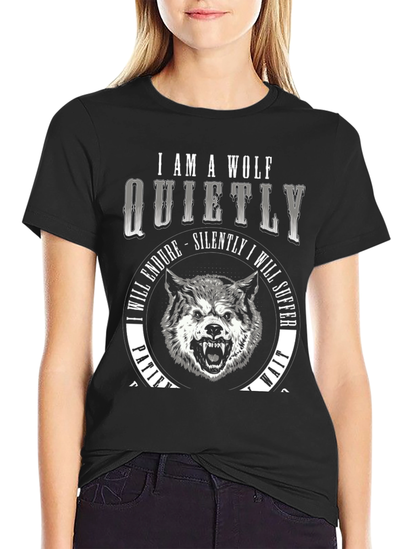I Am A Wolf Quietly T-Shirt - Black