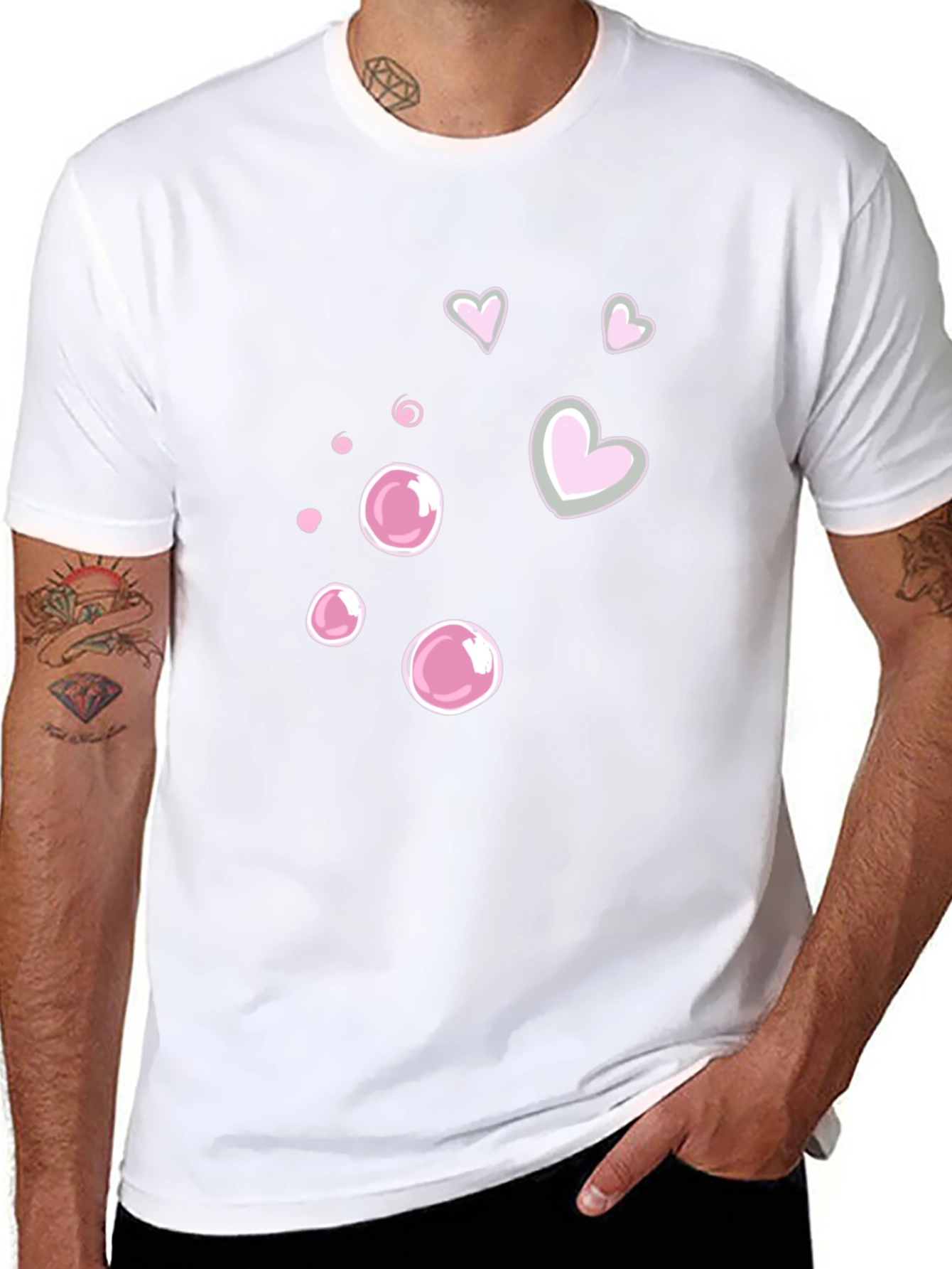 Cute Bubble & Heart Graphic Black Tee
