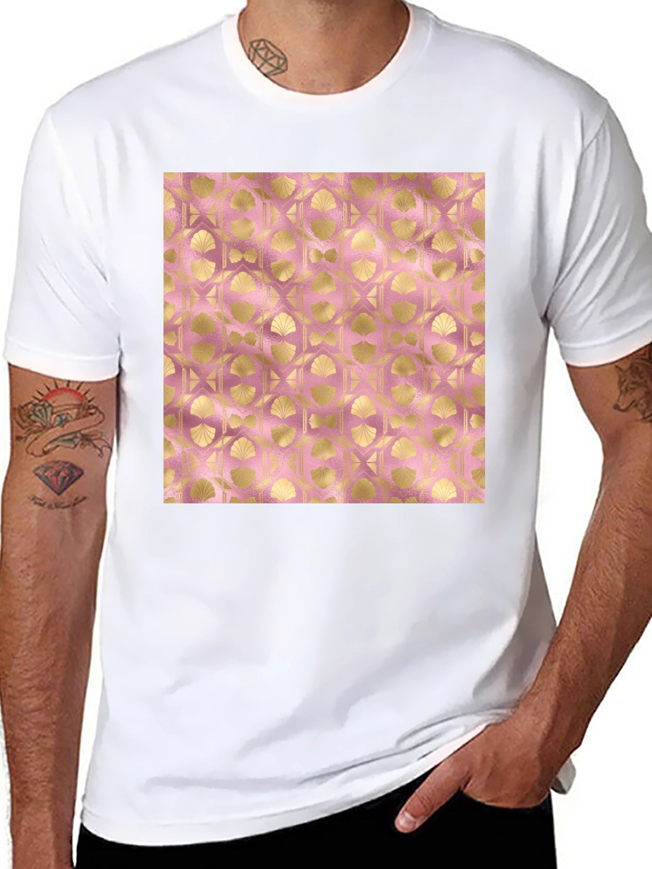 Gold Art Deco Pattern Black T-Shirt