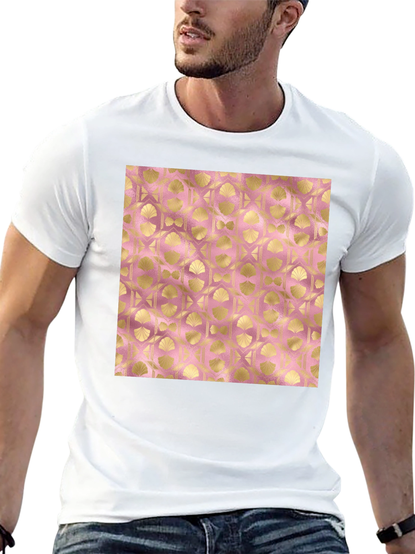 Gold Art Deco Pattern Black T-Shirt