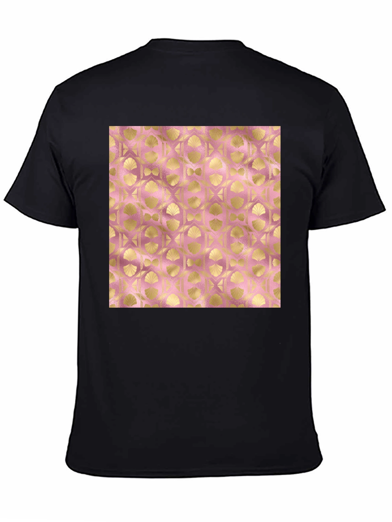 Gold Art Deco Pattern Black T-Shirt