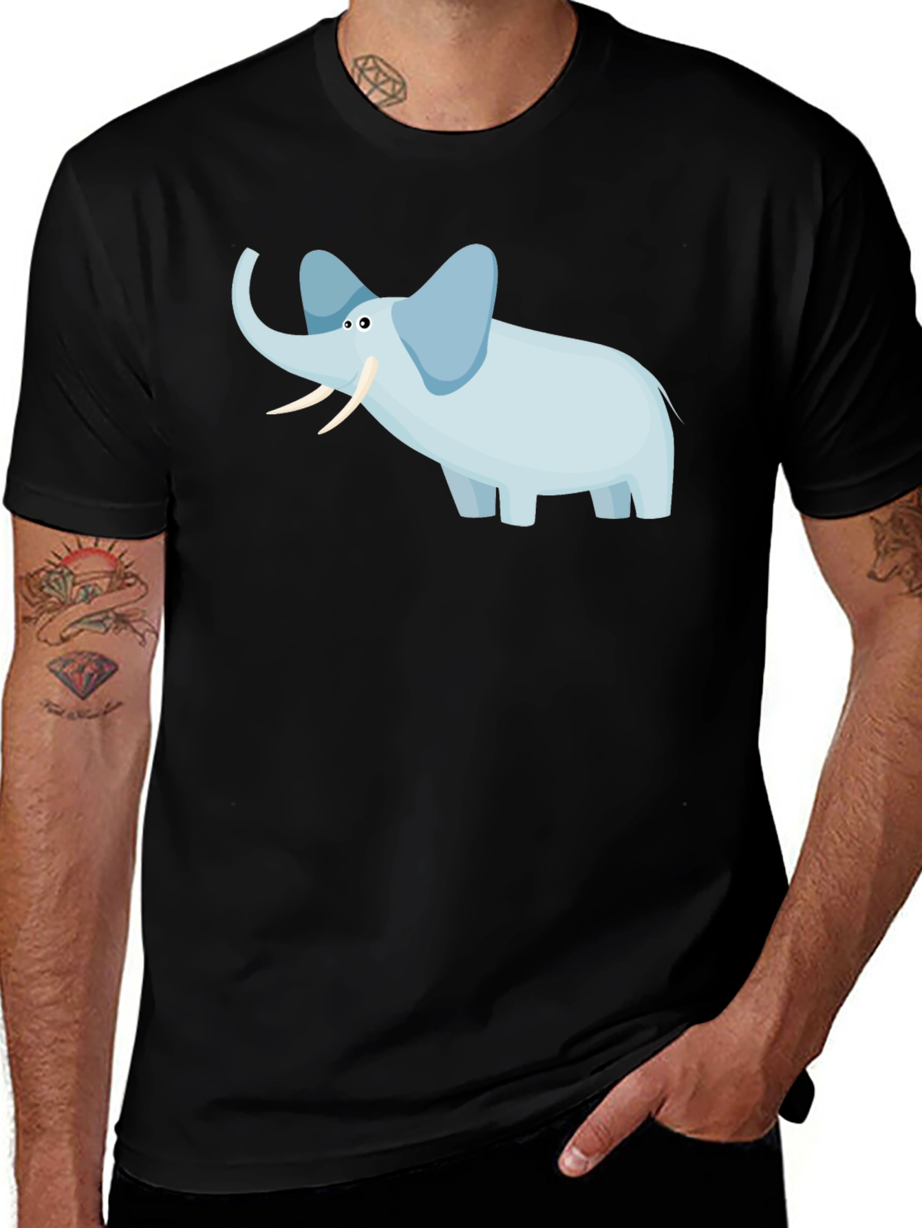 Elephant Graphic Tee - Black Cotton Casual