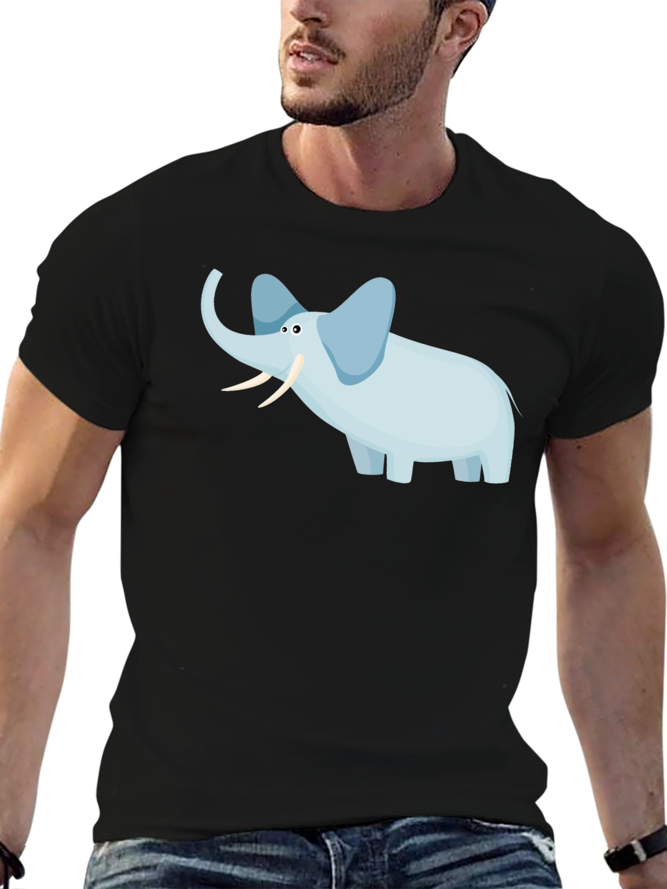 Elephant Graphic Tee - Black Cotton Casual