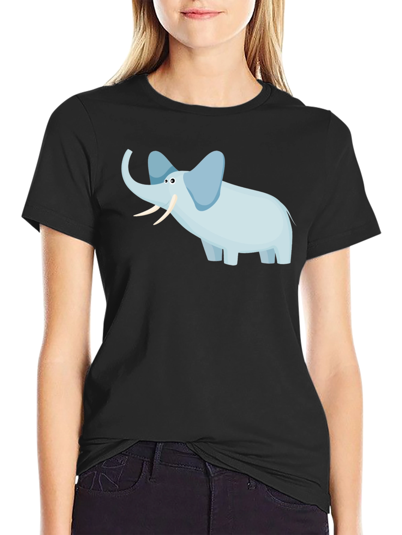 Elephant Graphic Tee - Black Cotton Casual