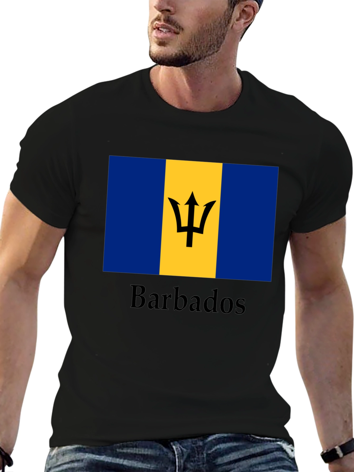 Barbados Flag Graphic T-Shirt - Black