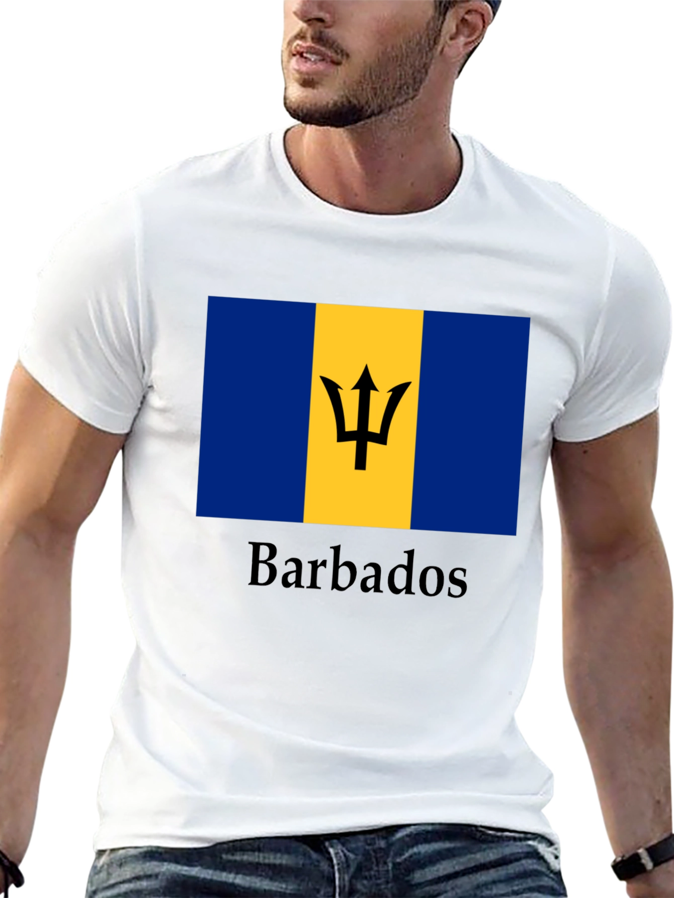 Barbados Flag Graphic T-Shirt - Black