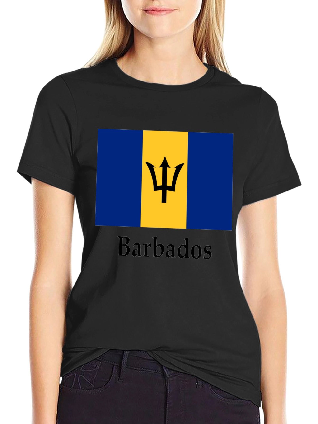 Barbados Flag Graphic T-Shirt - Black