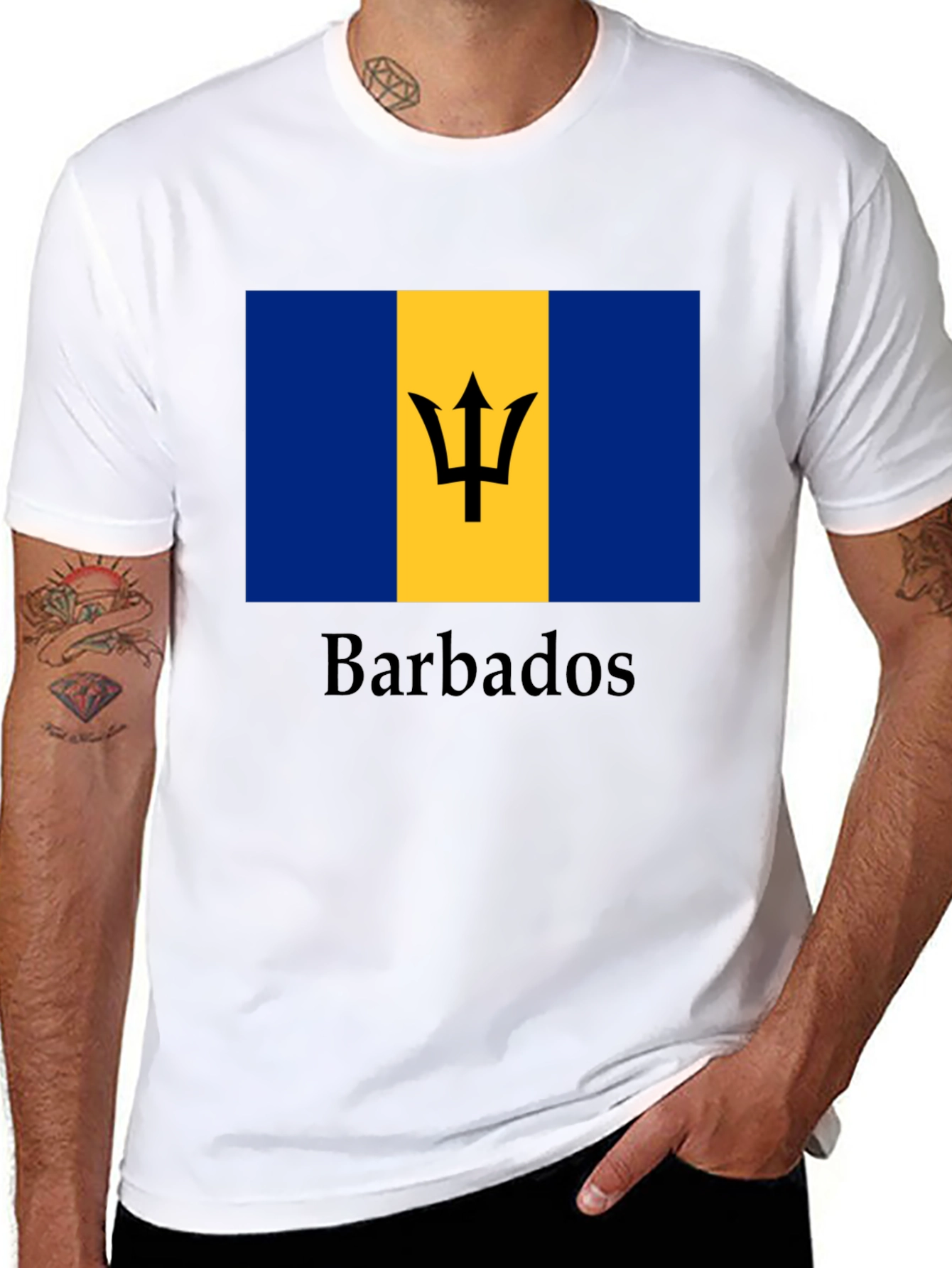 Barbados Flag Graphic T-Shirt - Black