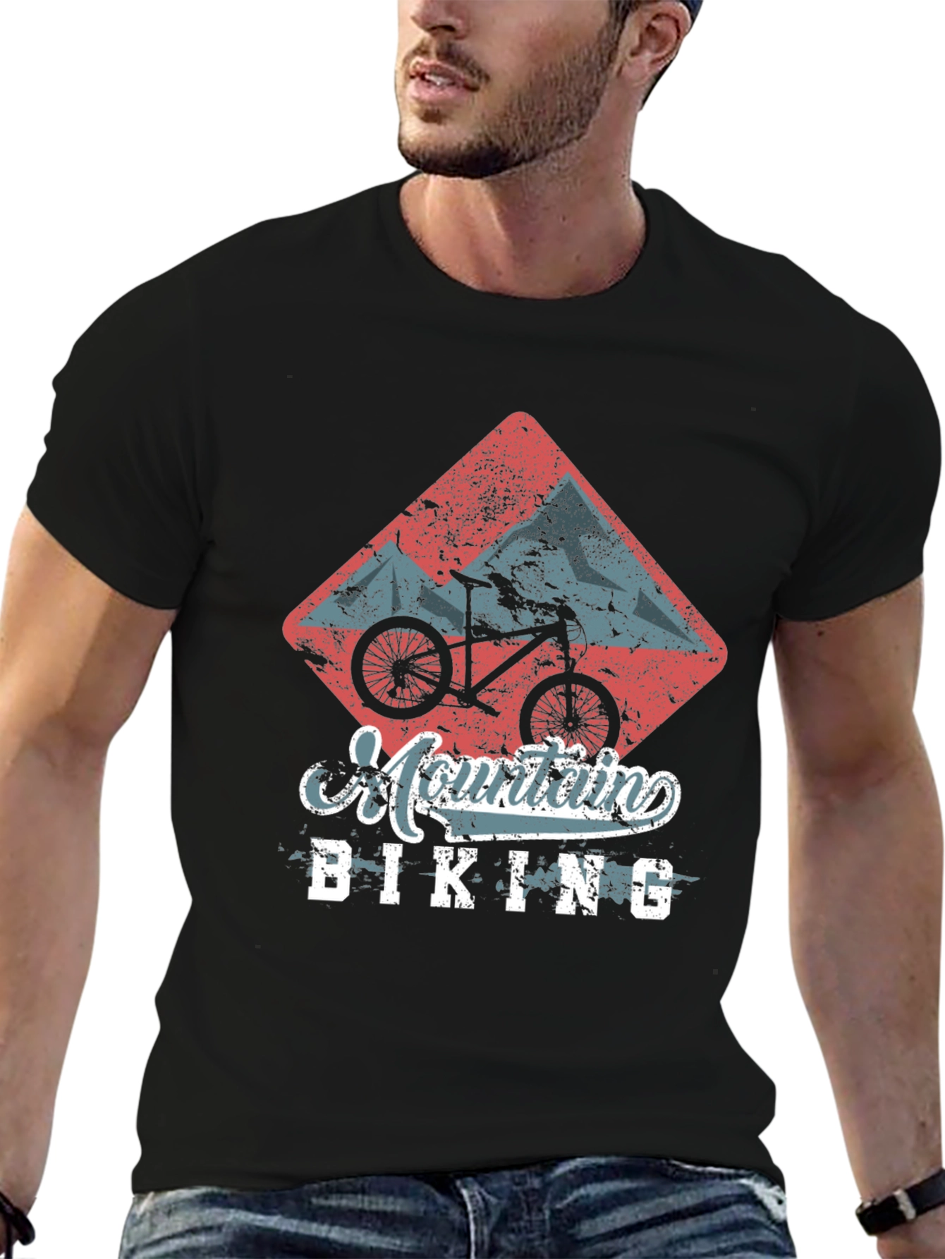 Mountain Biking Graphic Tee - Black Cotton T-Shirt