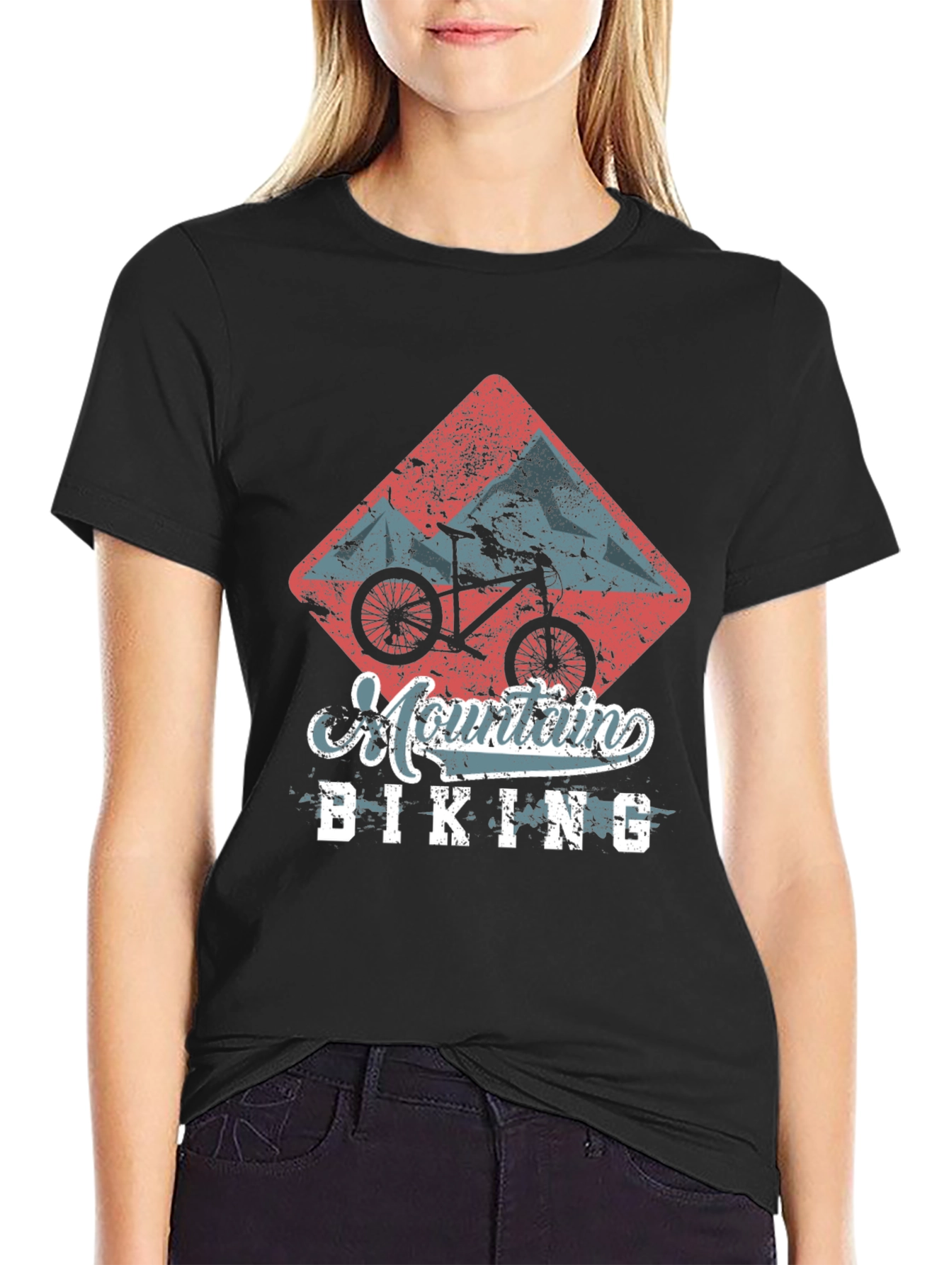 Mountain Biking Graphic Tee - Black Cotton T-Shirt