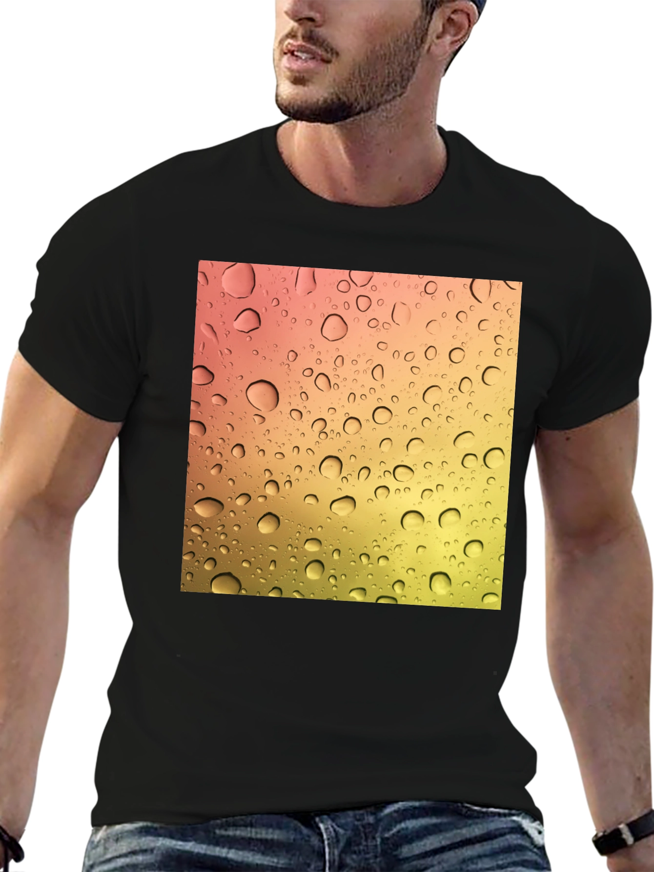 Raindrop Graphic Black Cotton T-Shirt