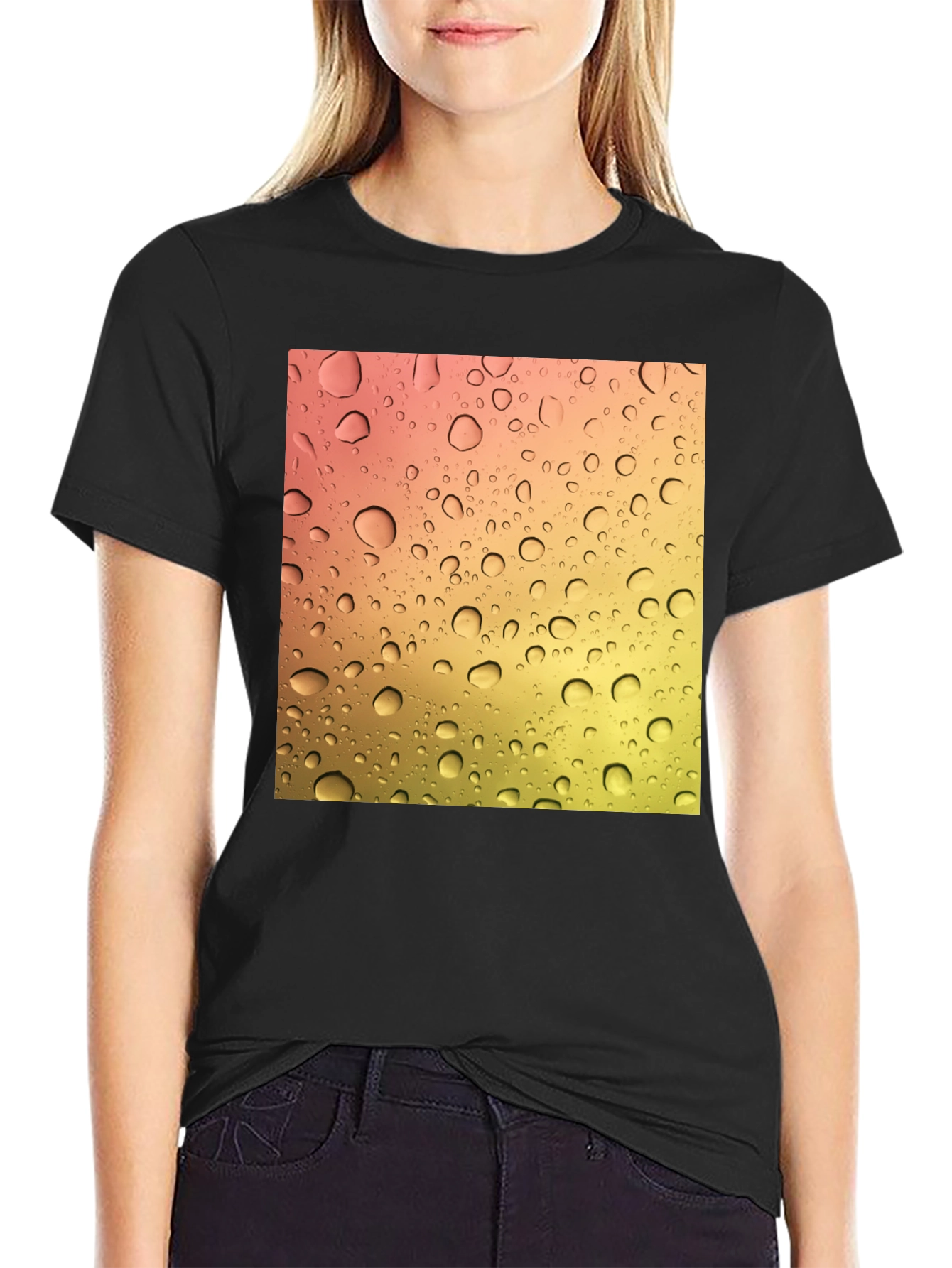 Raindrop Graphic Black Cotton T-Shirt