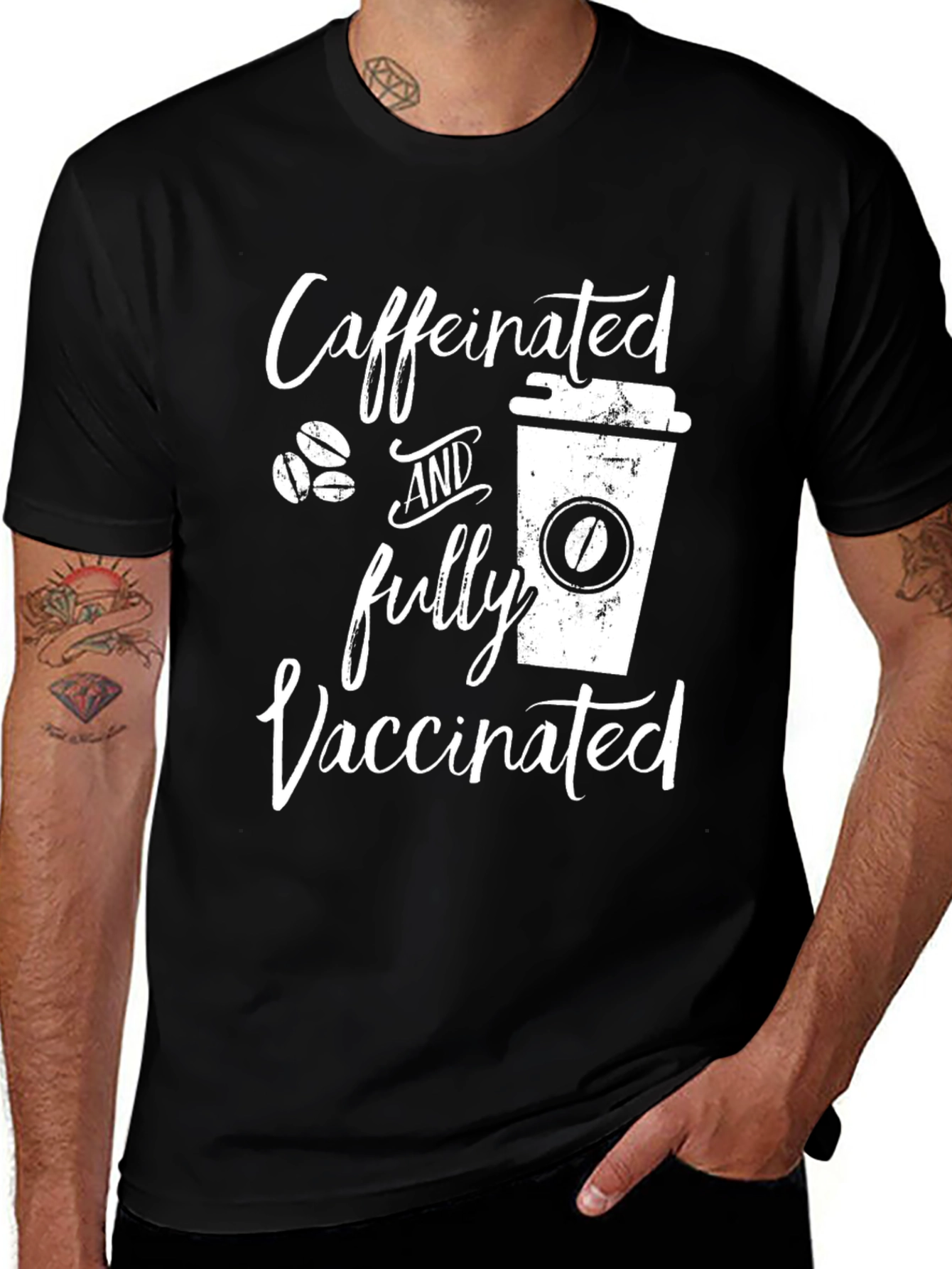 Caffeinated and Fully Vaccinated Black T-Shirt