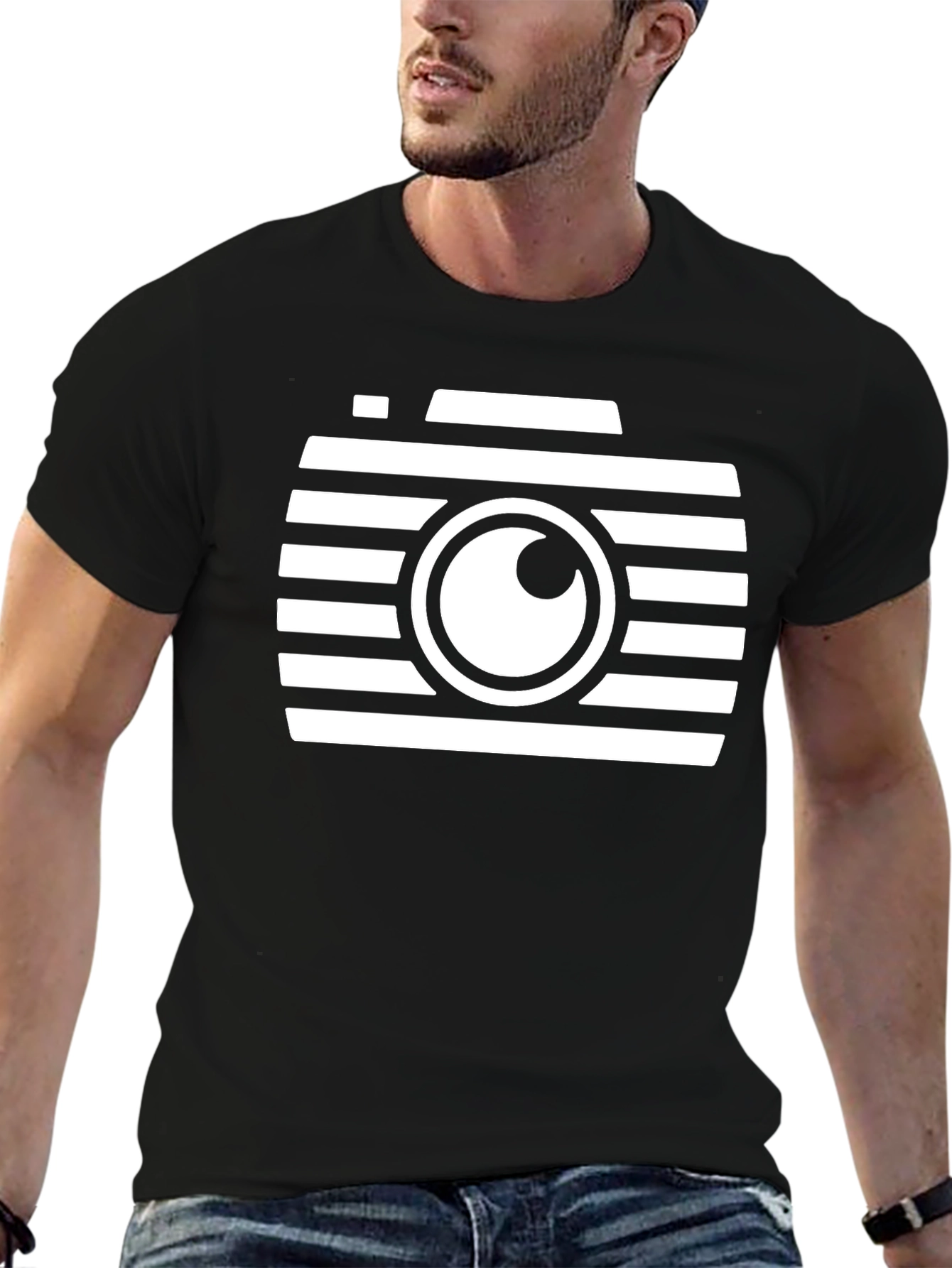 Retro Camera Graphic Tee - Black Cotton T-Shirt