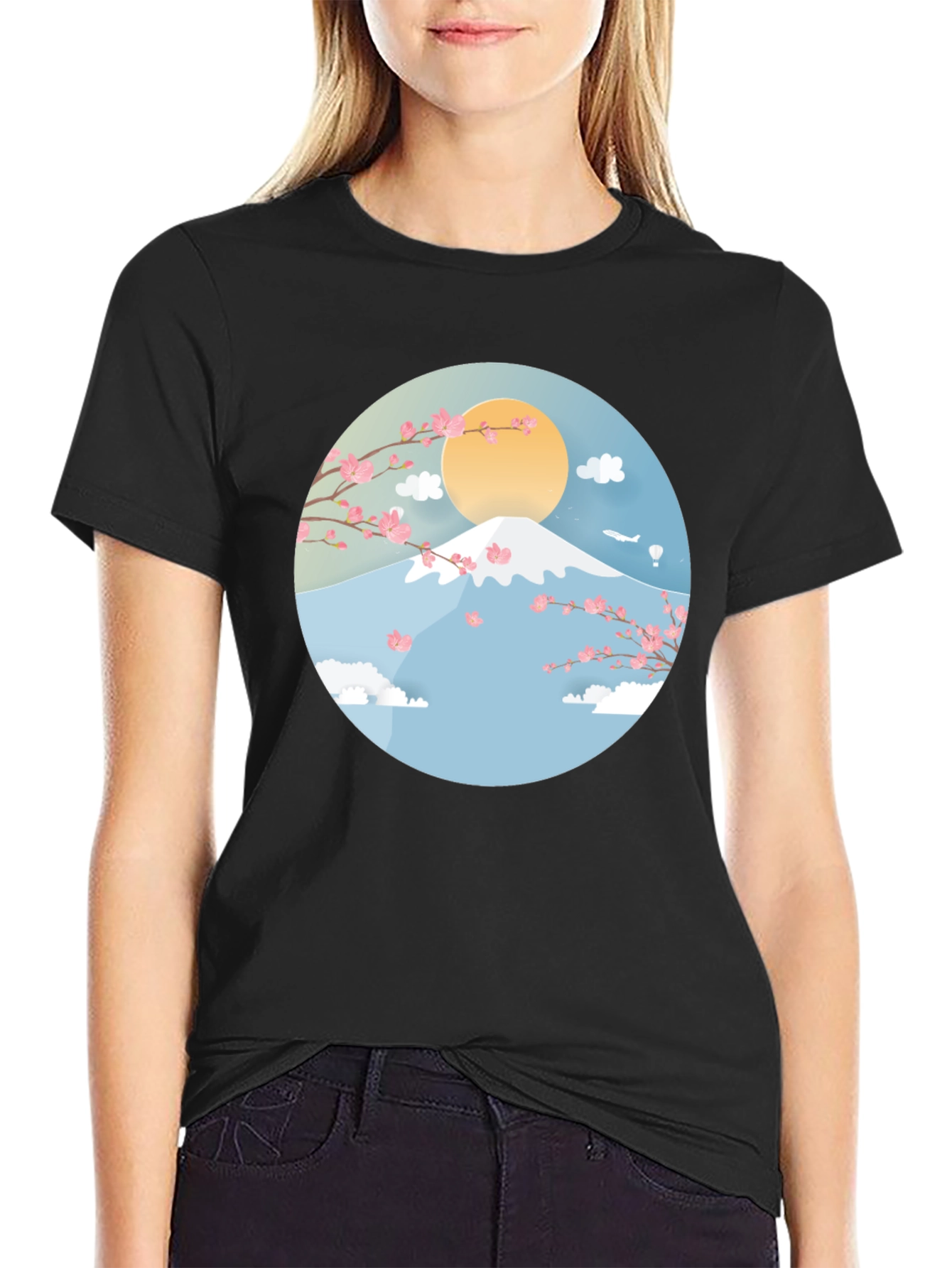 Mount Fuji Cherry Blossom Graphic Tee - Black