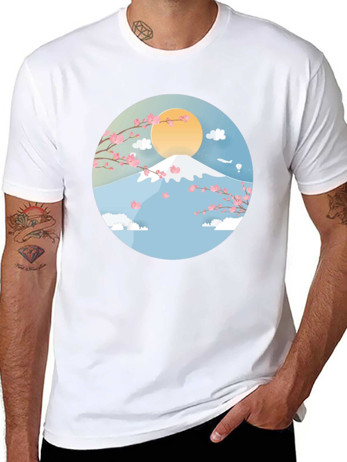 Mount Fuji Cherry Blossom Graphic Tee - Black