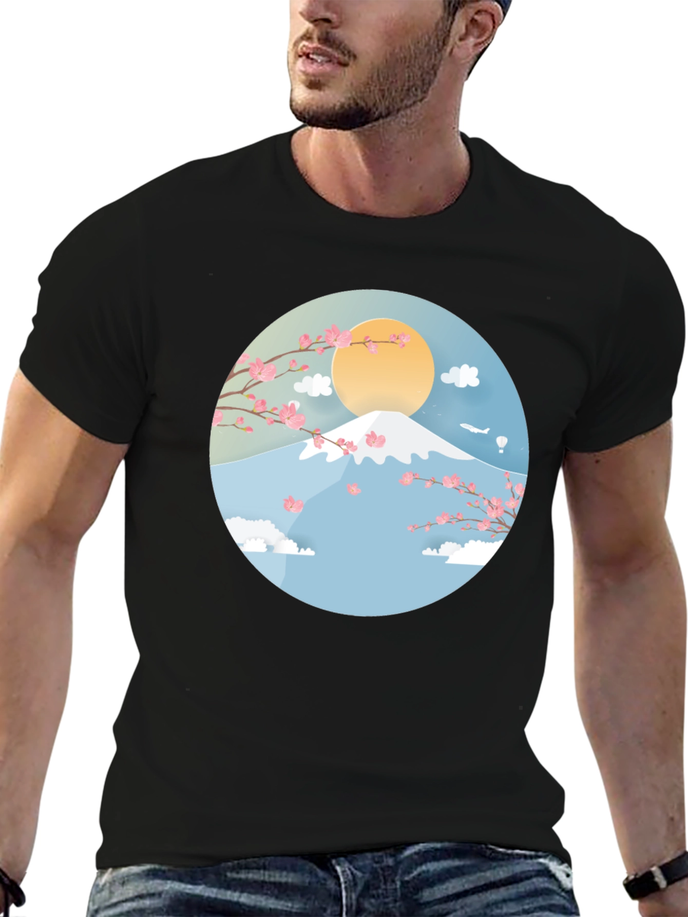 Mount Fuji Cherry Blossom Graphic Tee - Black