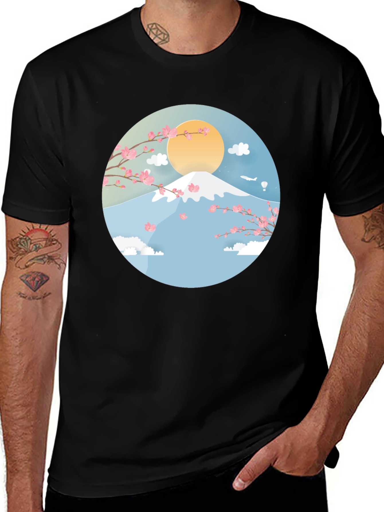 Mount Fuji Cherry Blossom Graphic Tee - Black