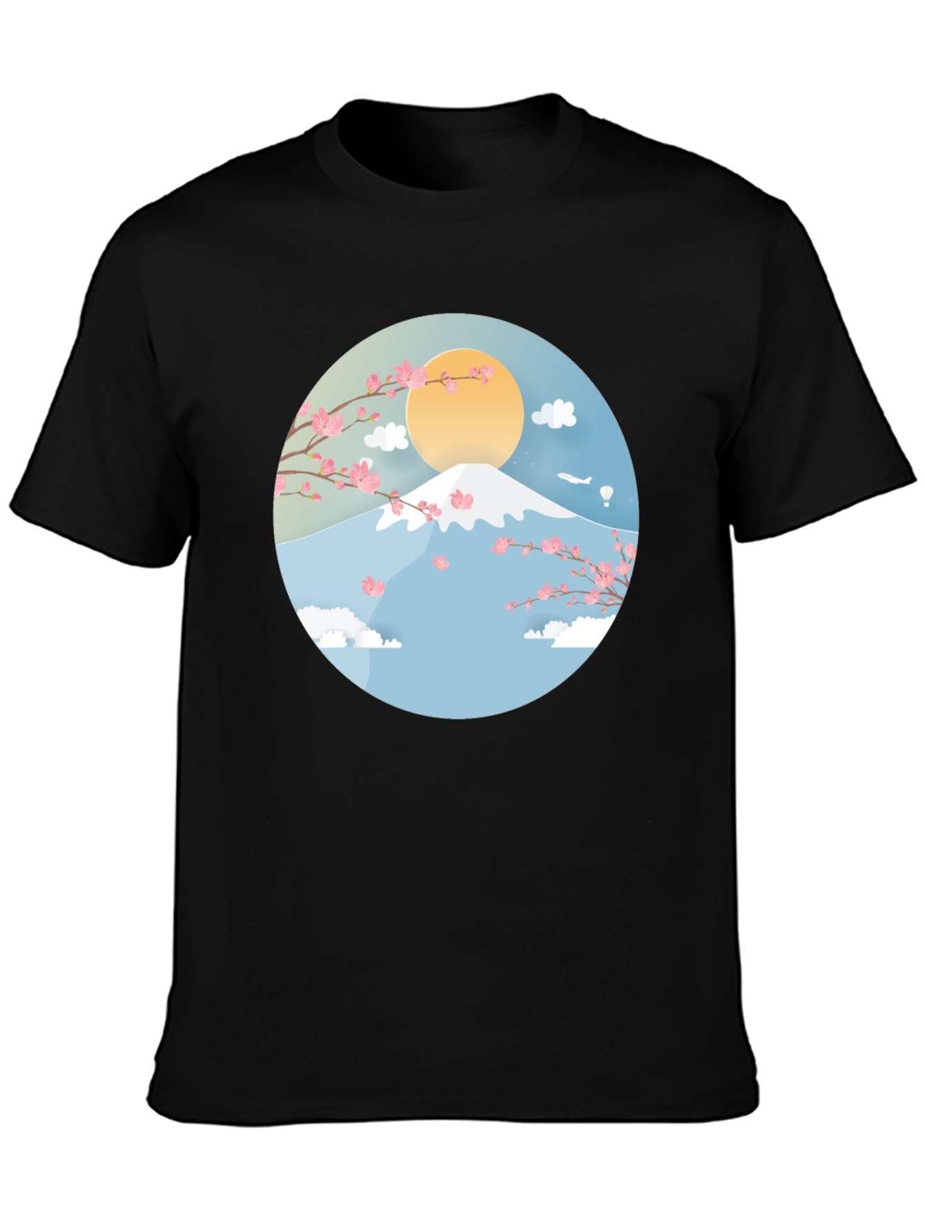 Mount Fuji Cherry Blossom Graphic Tee - Black