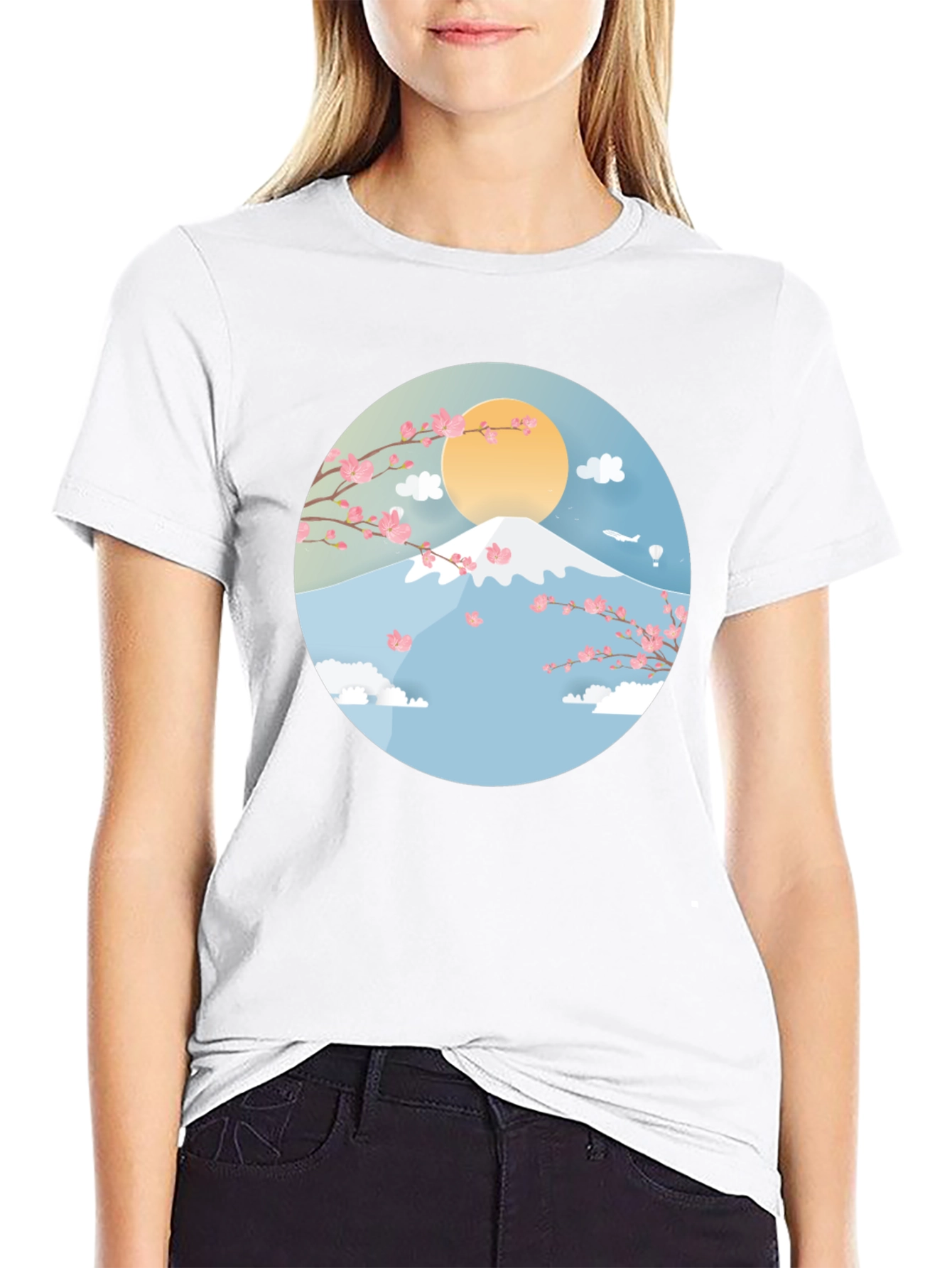 Mount Fuji Cherry Blossom Graphic Tee - Black
