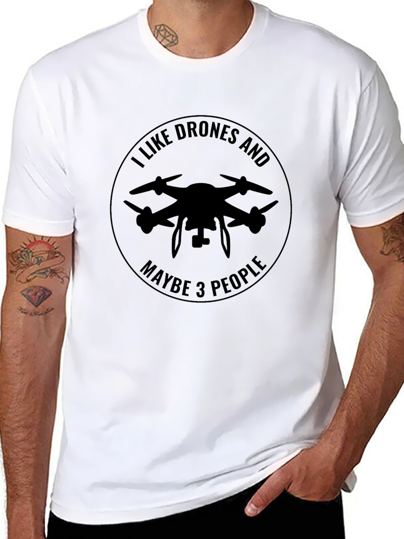 I Like Drones and Maybe 3 People Black T-Shirt