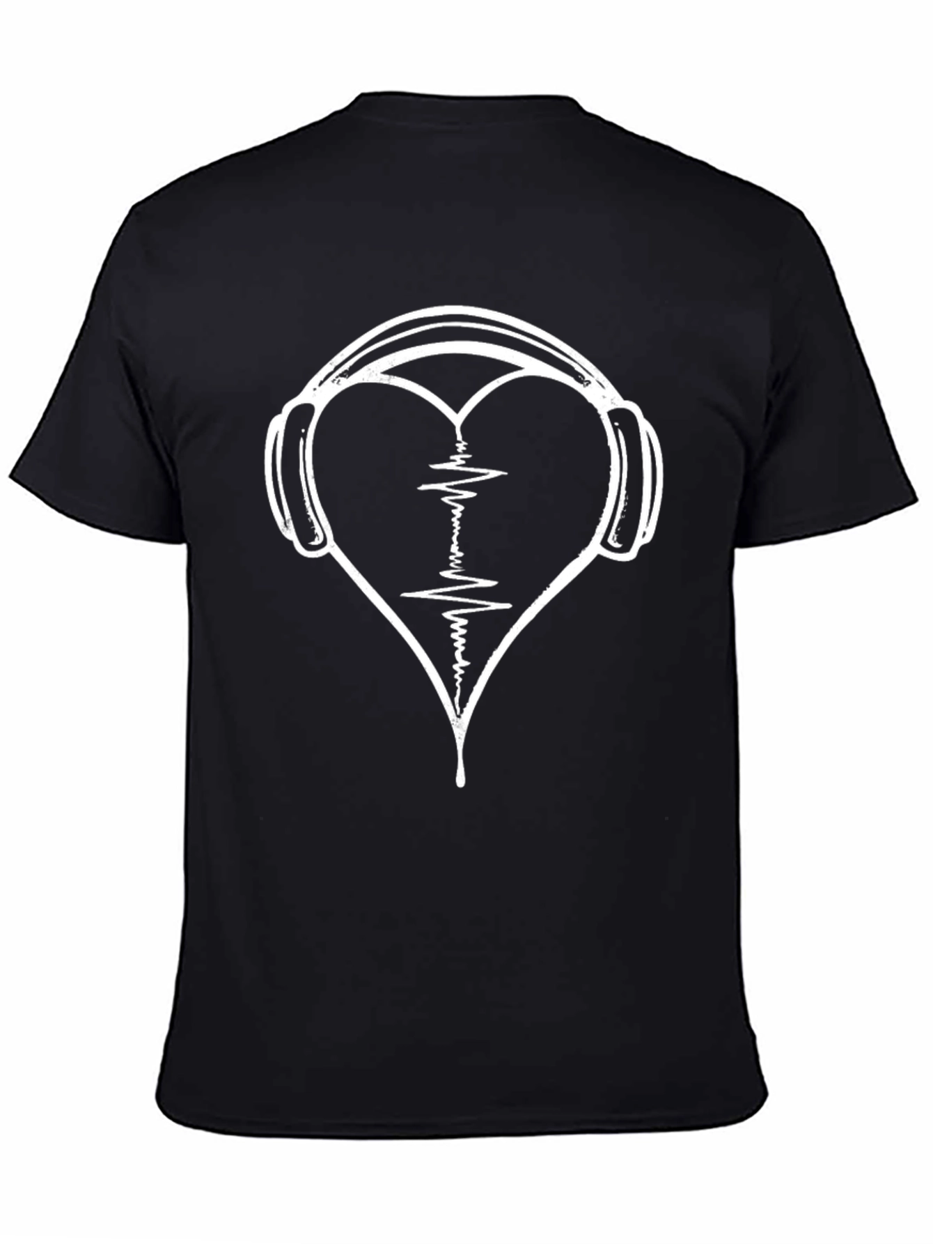 Heartbeat Headphones Black T-Shirt - Music Lover Tee
