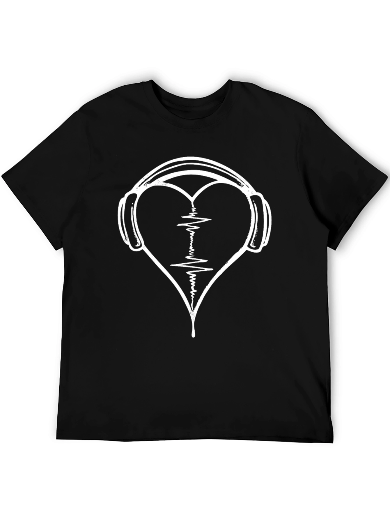 Heartbeat Headphones Black T-Shirt - Music Lover Tee