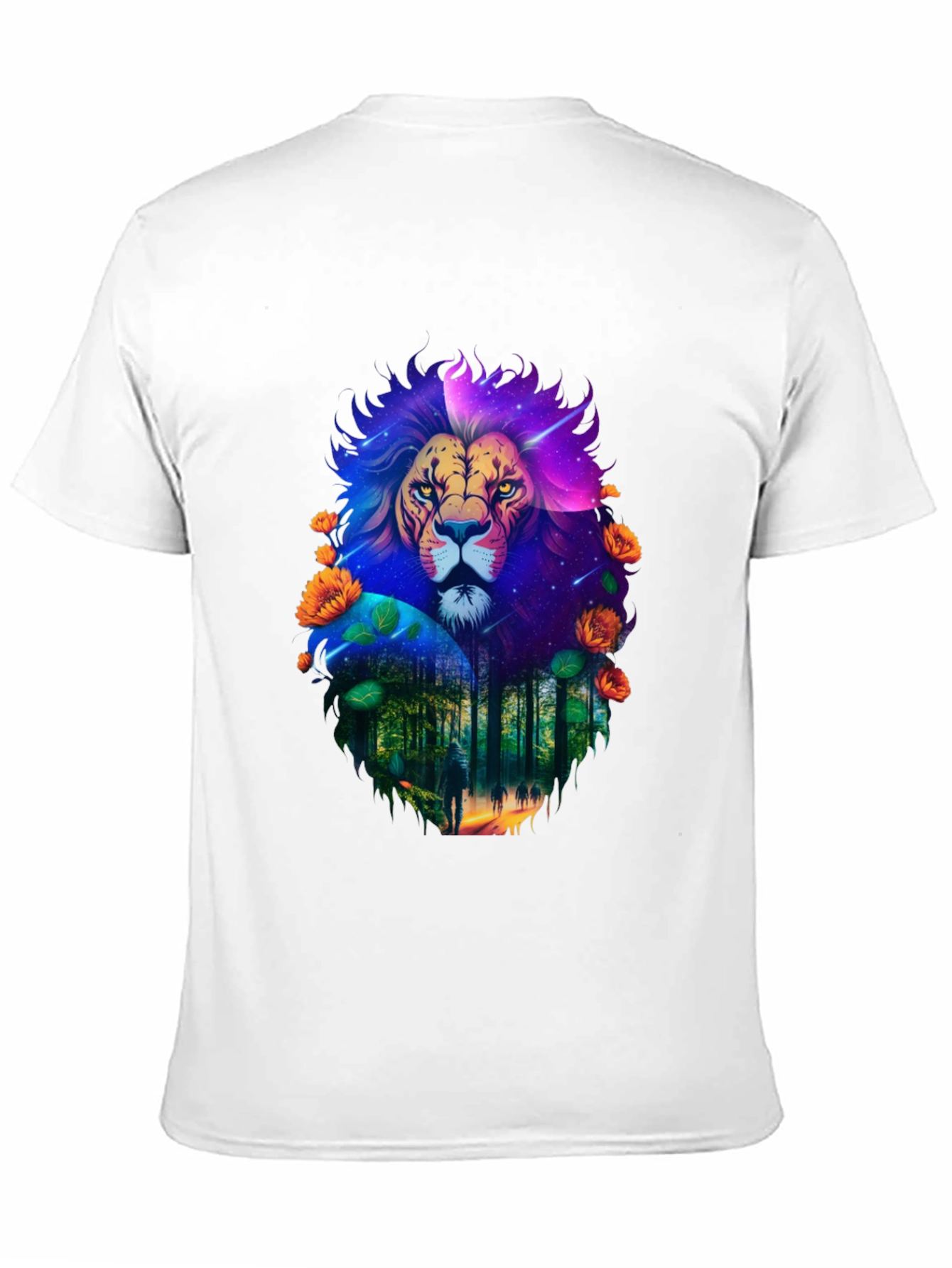 Lion Forest Galaxy Graphic Black T-Shirt