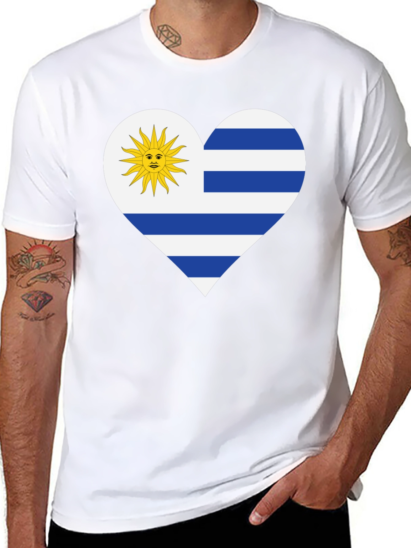 Uruguay Flag Heart T-Shirt - Black Tee