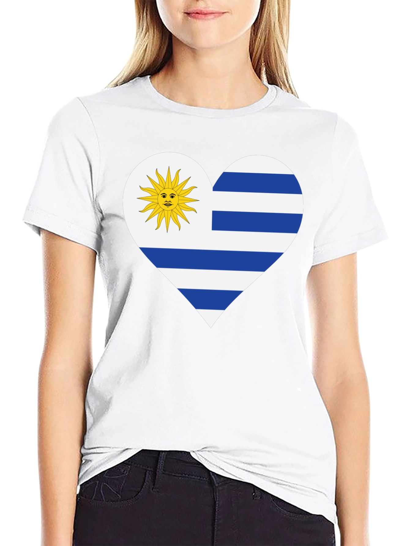 Uruguay Flag Heart T-Shirt - Black Tee