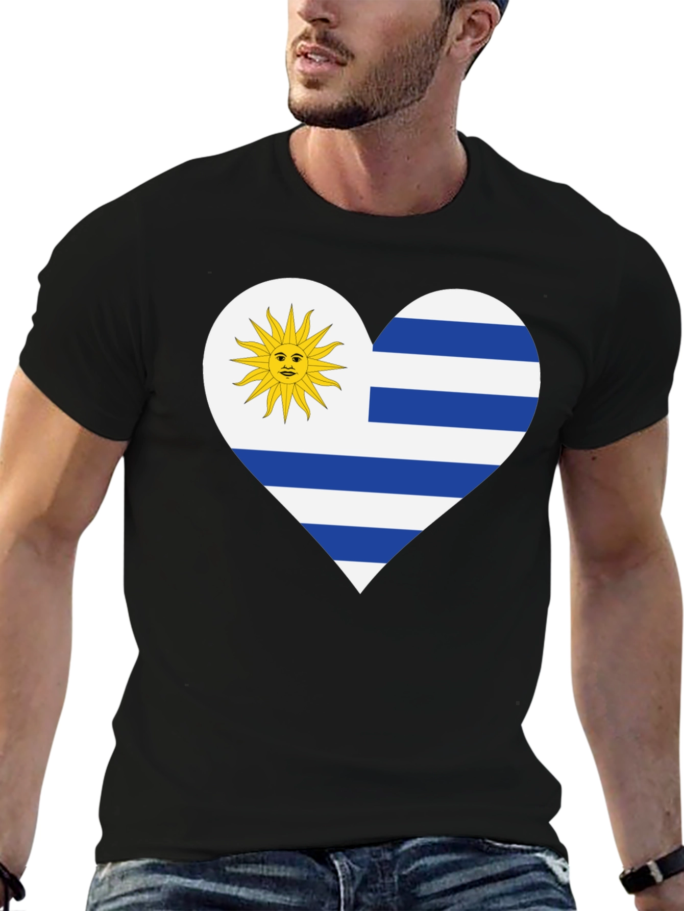 Uruguay Flag Heart T-Shirt - Black Tee