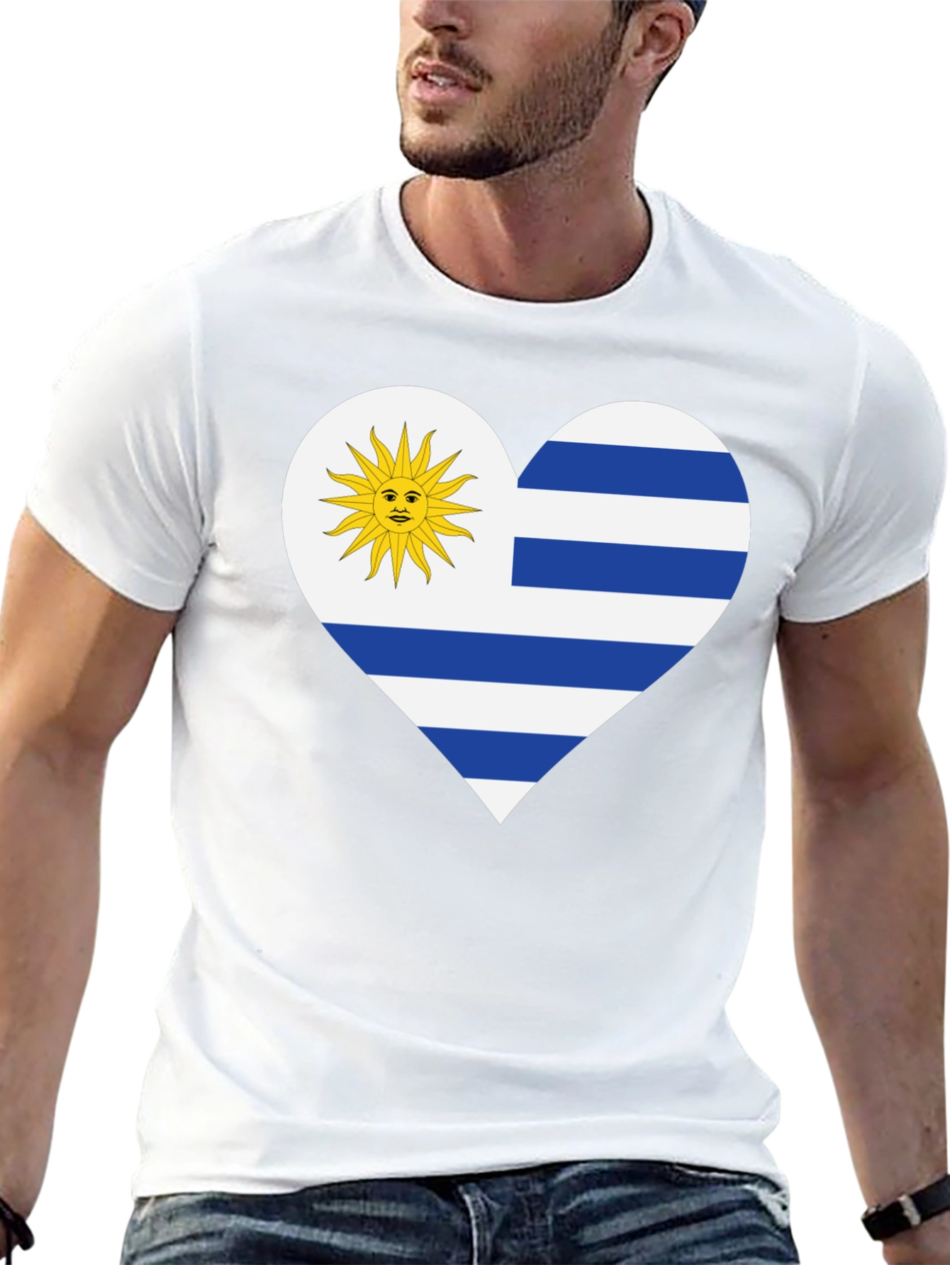 Uruguay Flag Heart T-Shirt - Black Tee