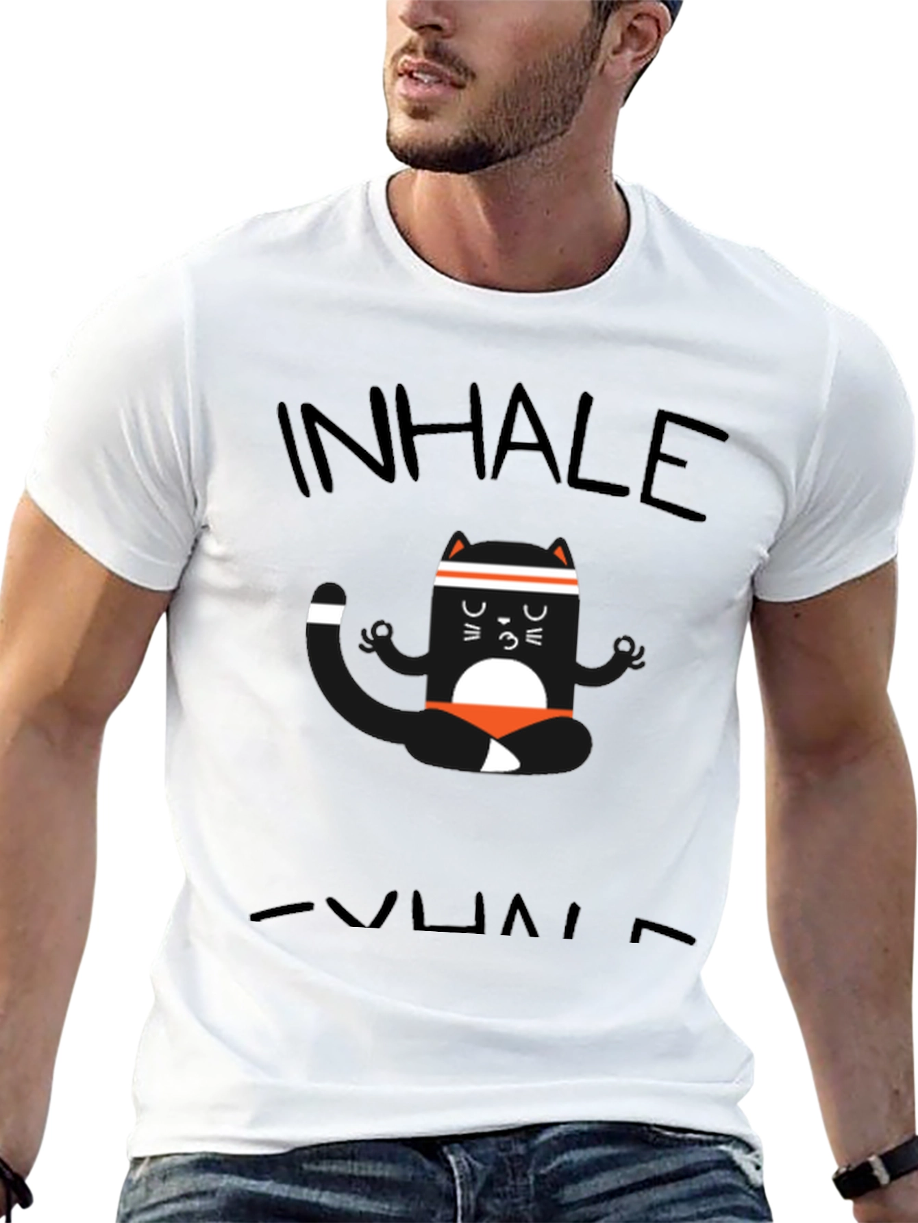 Inhale Exhale Yoga Cat Black T-Shirt