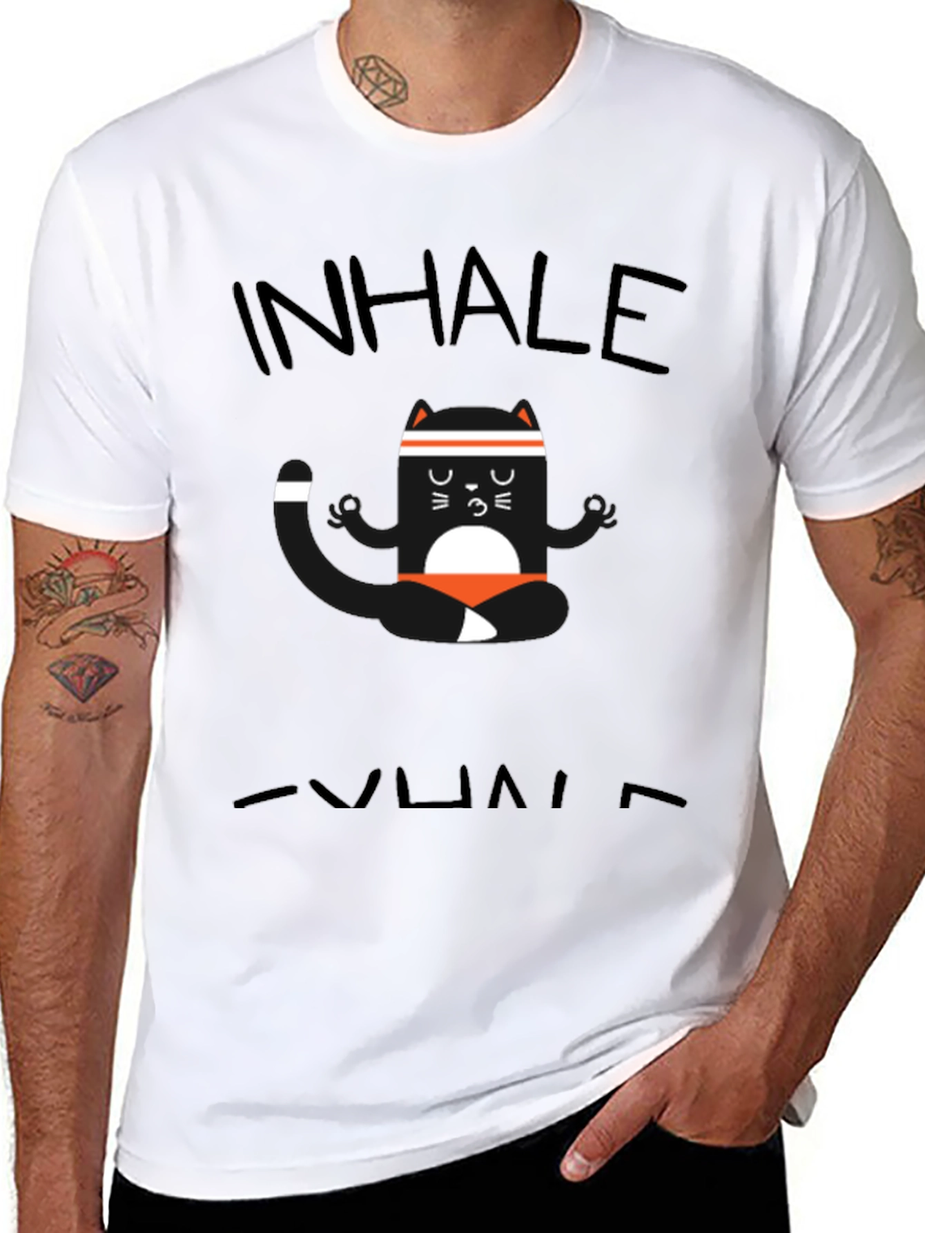 Inhale Exhale Yoga Cat Black T-Shirt