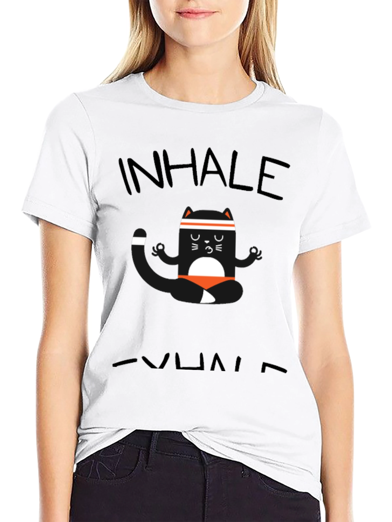 Inhale Exhale Yoga Cat Black T-Shirt