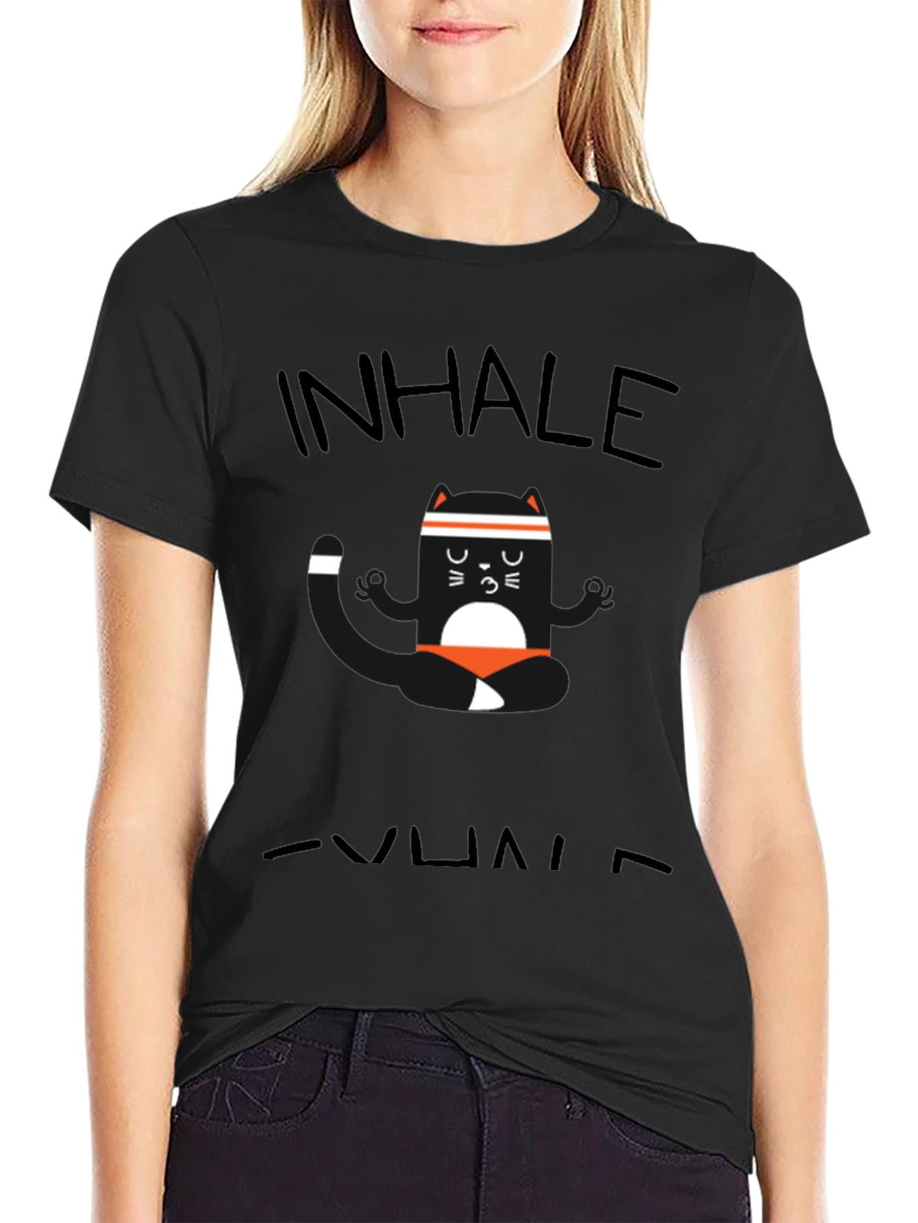 Inhale Exhale Yoga Cat Black T-Shirt