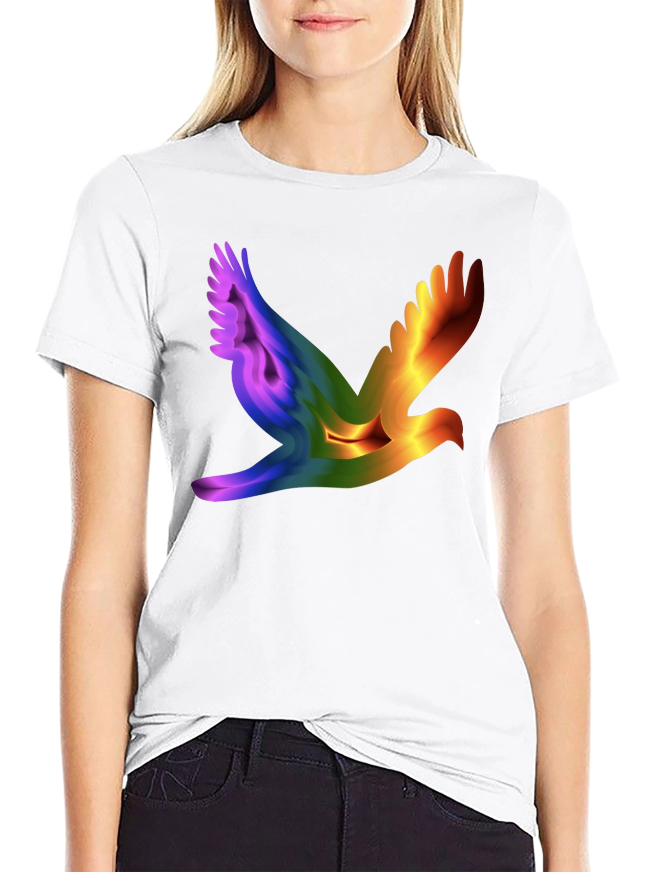 Rainbow Dove Graphic Black T-Shirt