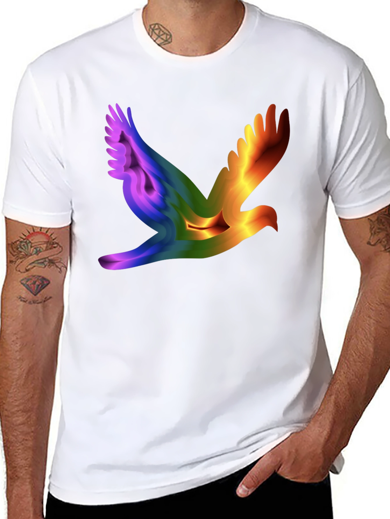 Rainbow Dove Graphic Black T-Shirt