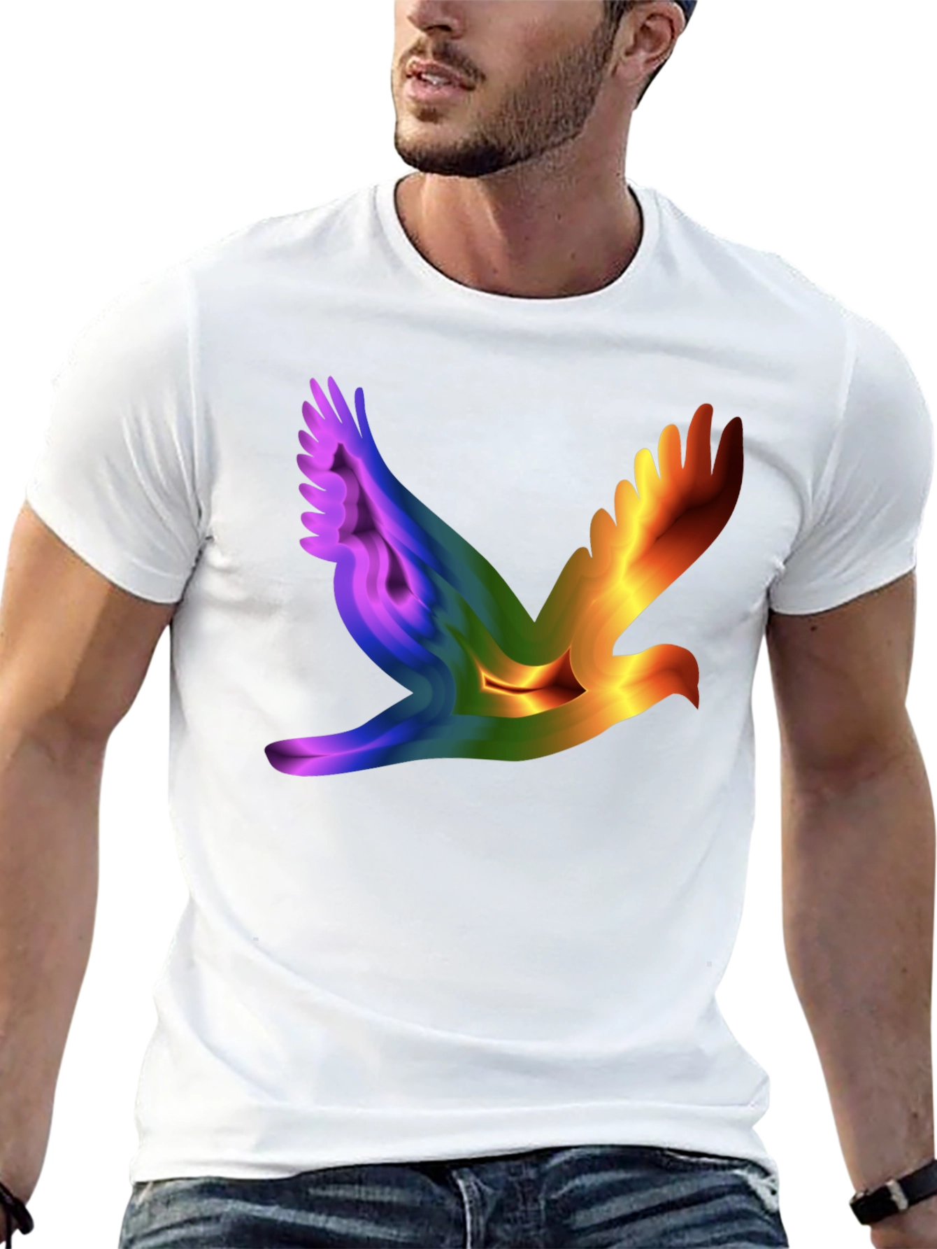 Rainbow Dove Graphic Black T-Shirt