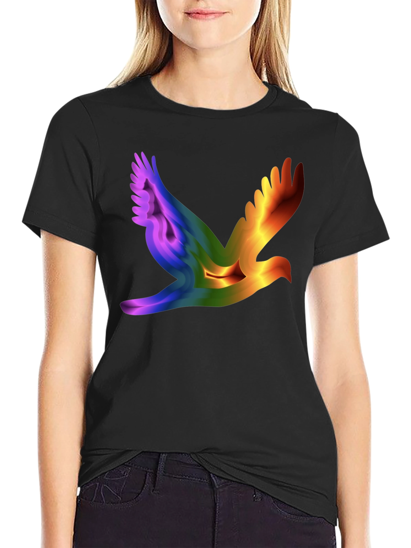 Rainbow Dove Graphic Black T-Shirt