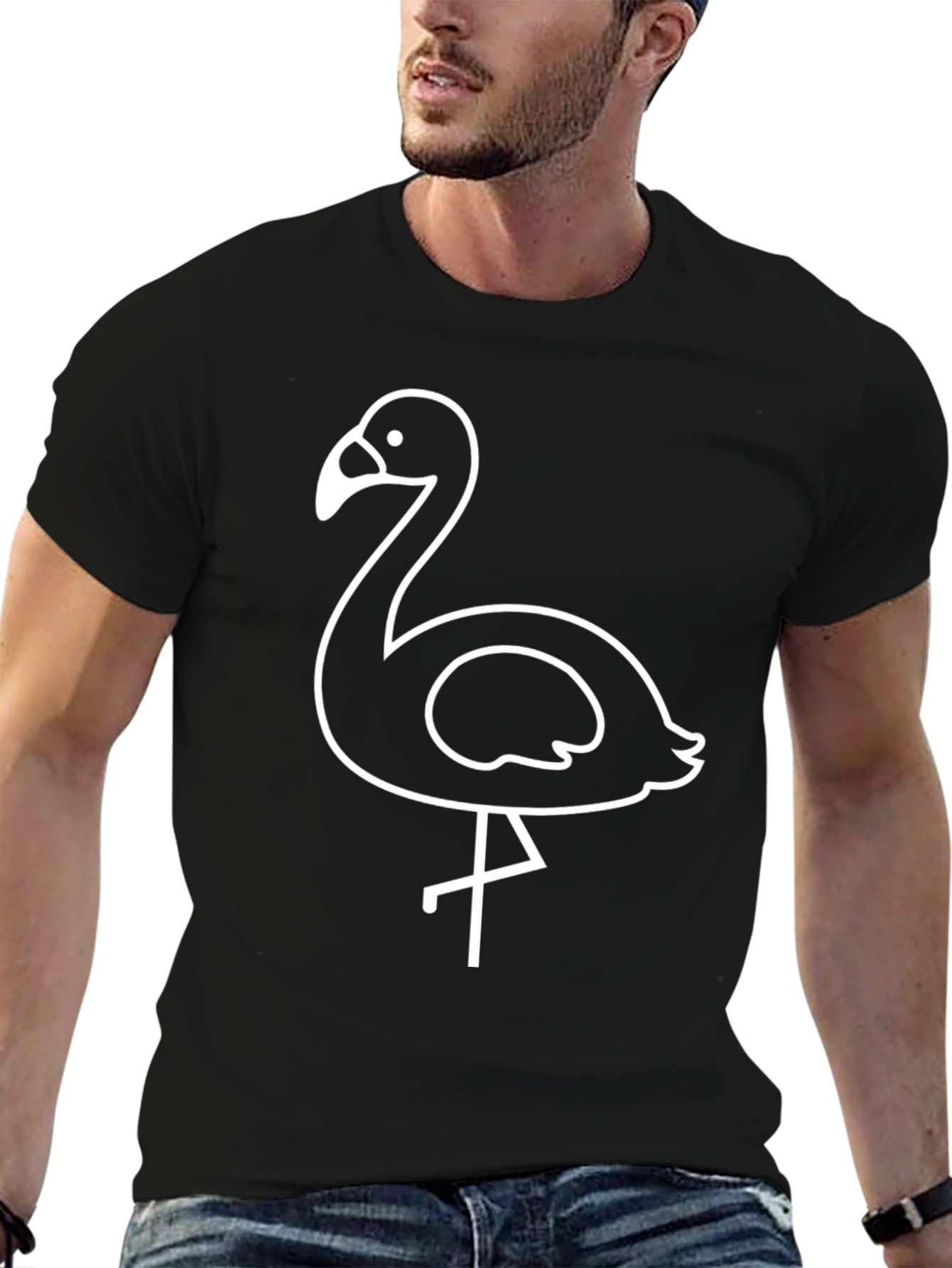 Flamingo Graphic Tee - Black Cotton T-Shirt