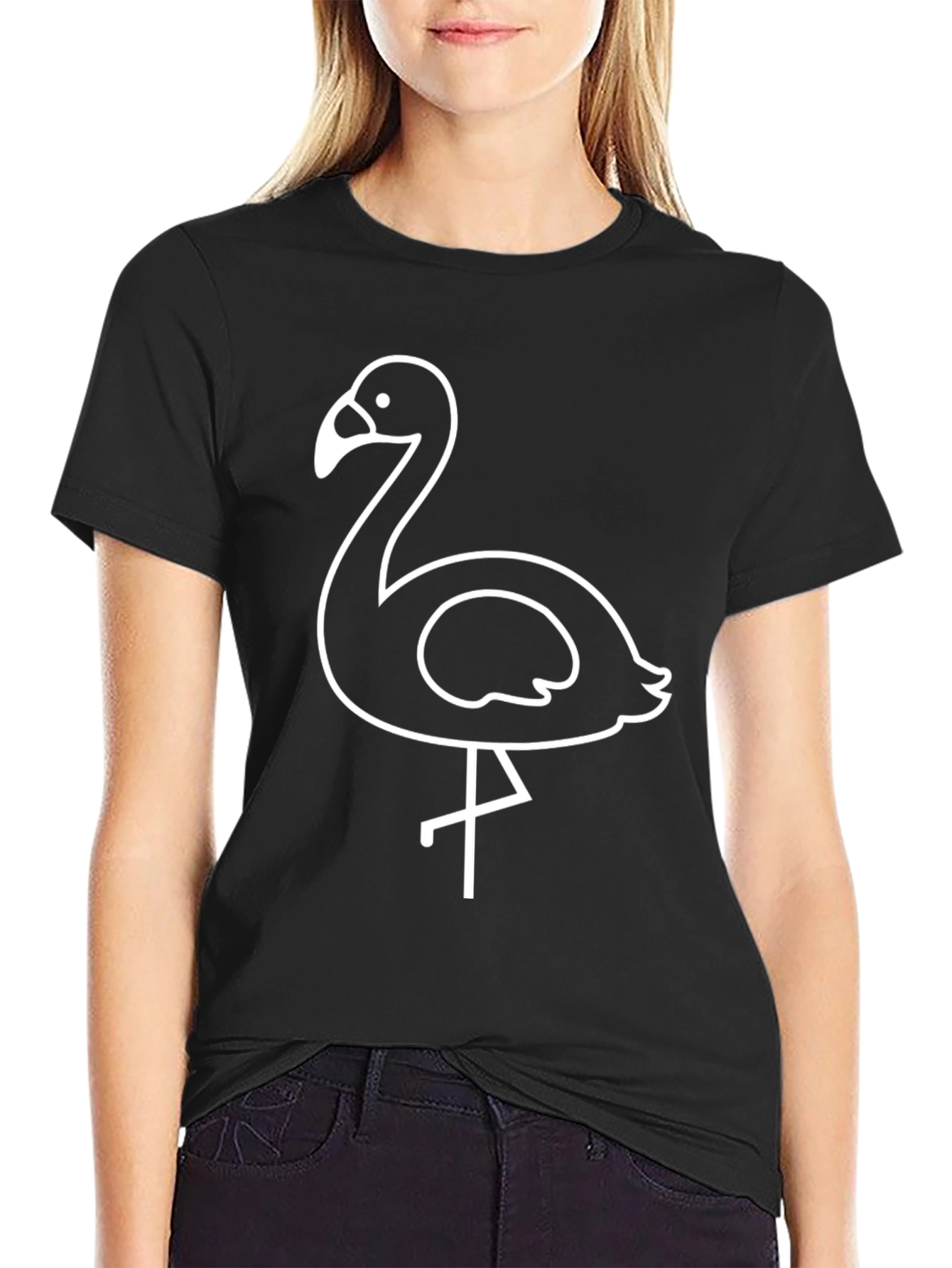 Flamingo Graphic Tee - Black Cotton T-Shirt