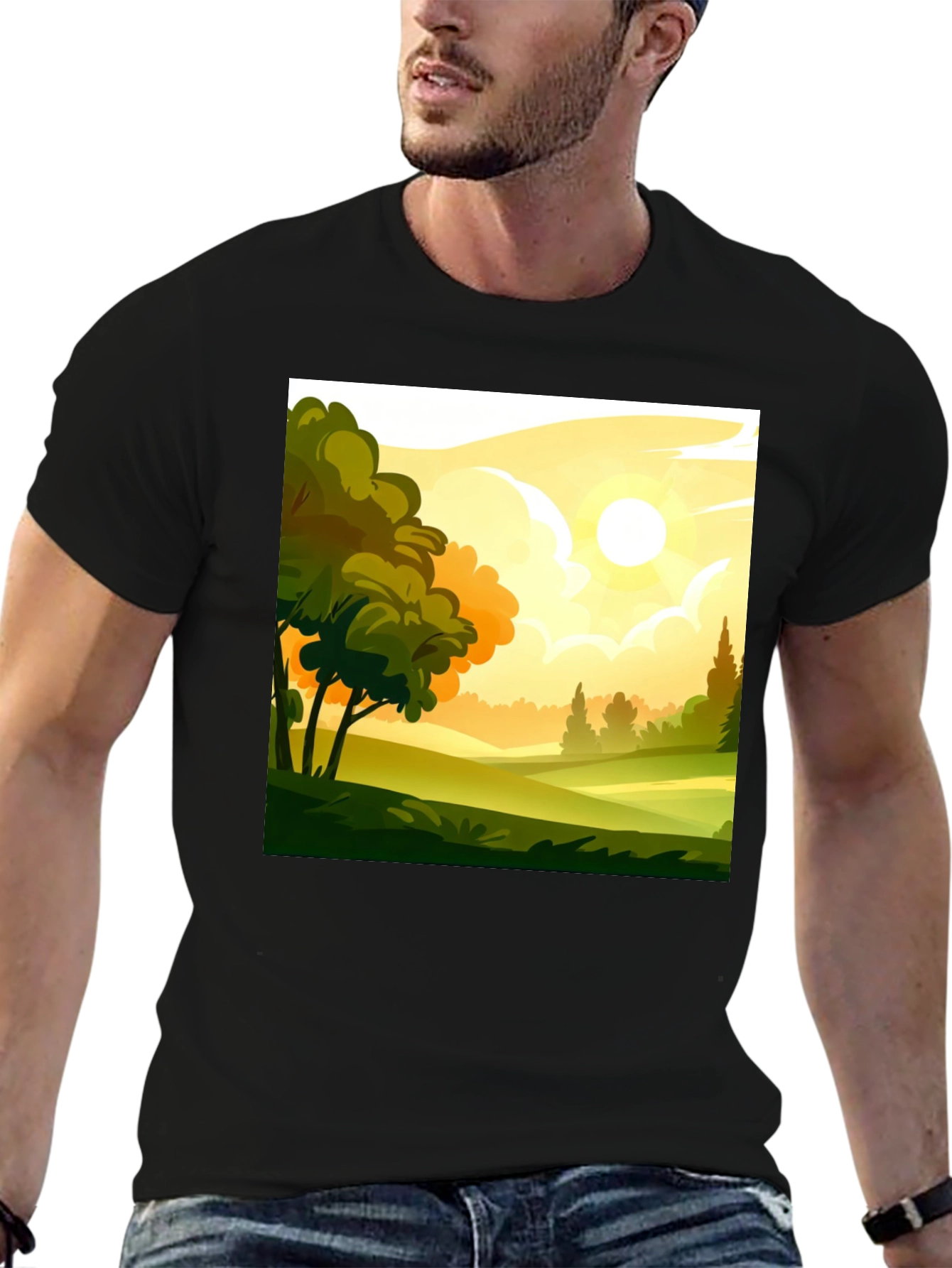 Nature Landscape Graphic Tee - Stylish Black T-Shirt